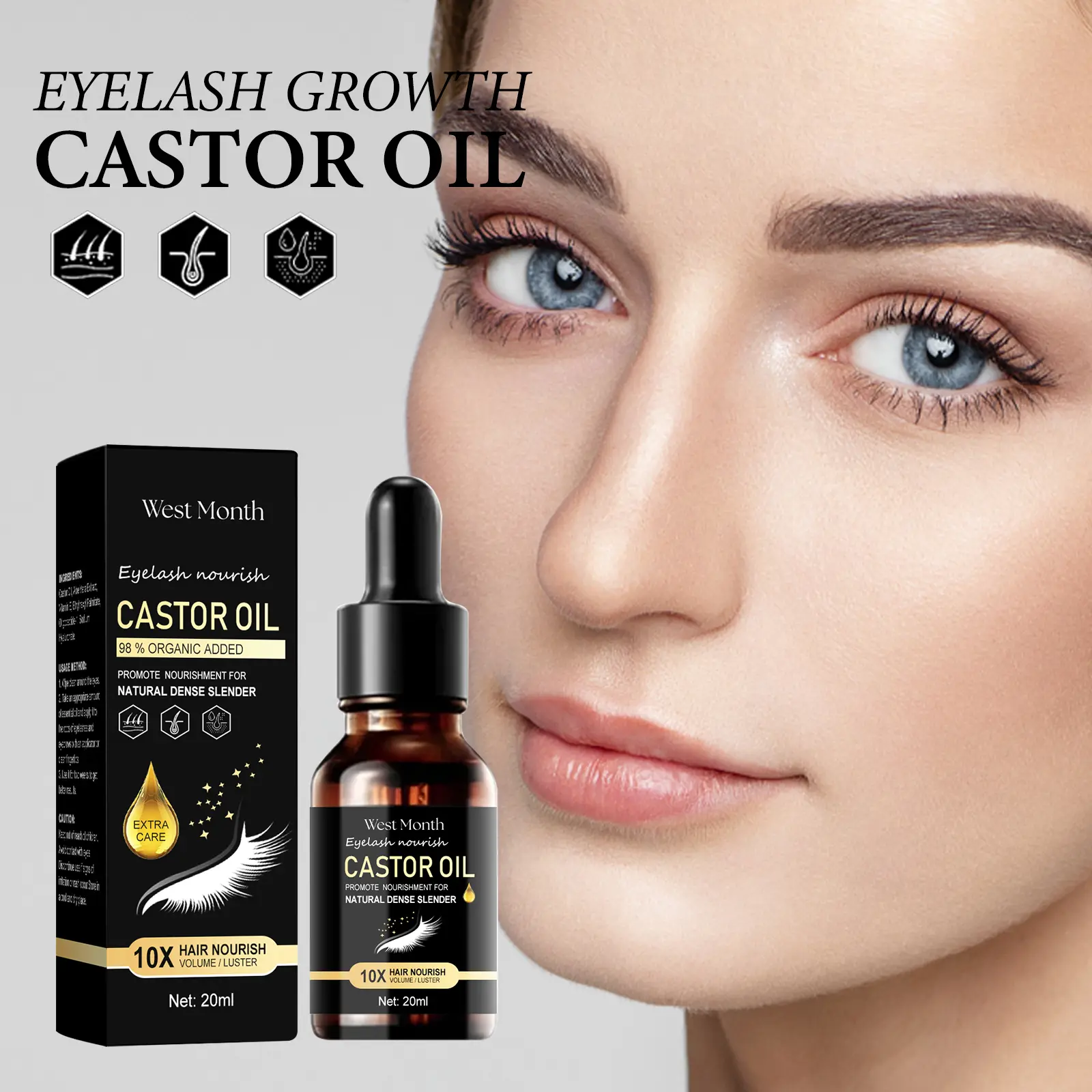 Castor Oil Mascara for Thickening & Curling - West&Month 2 castor oil mascara thicken moisturize curl West Month 325 5198