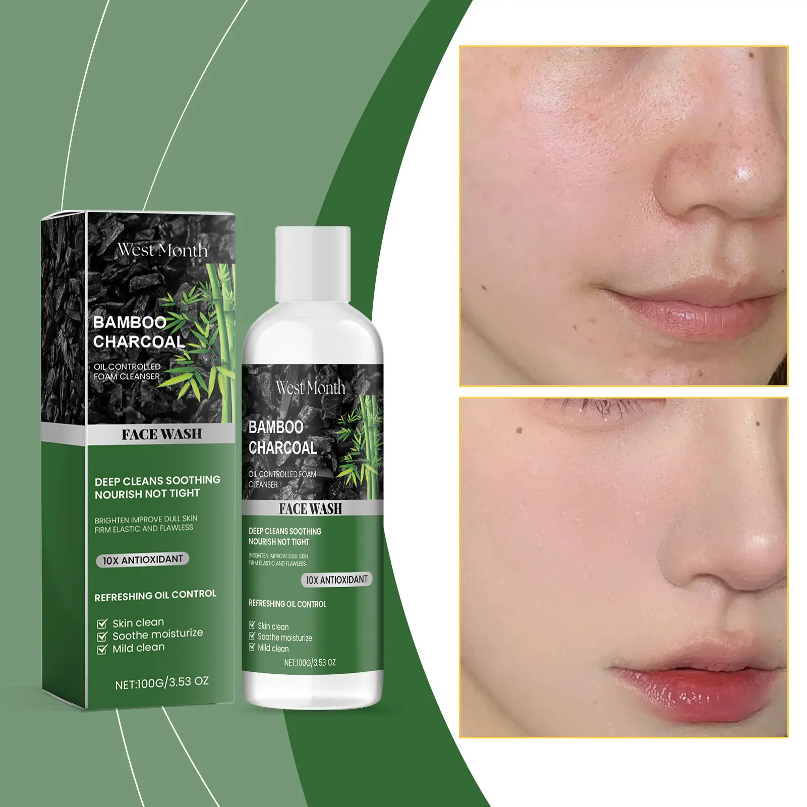 Charcoal Facial Cleanser for Oil Control & Moisturizing - West&Month 2 charcoal facial cleanser clean oil moisturize control West Month 479 7346