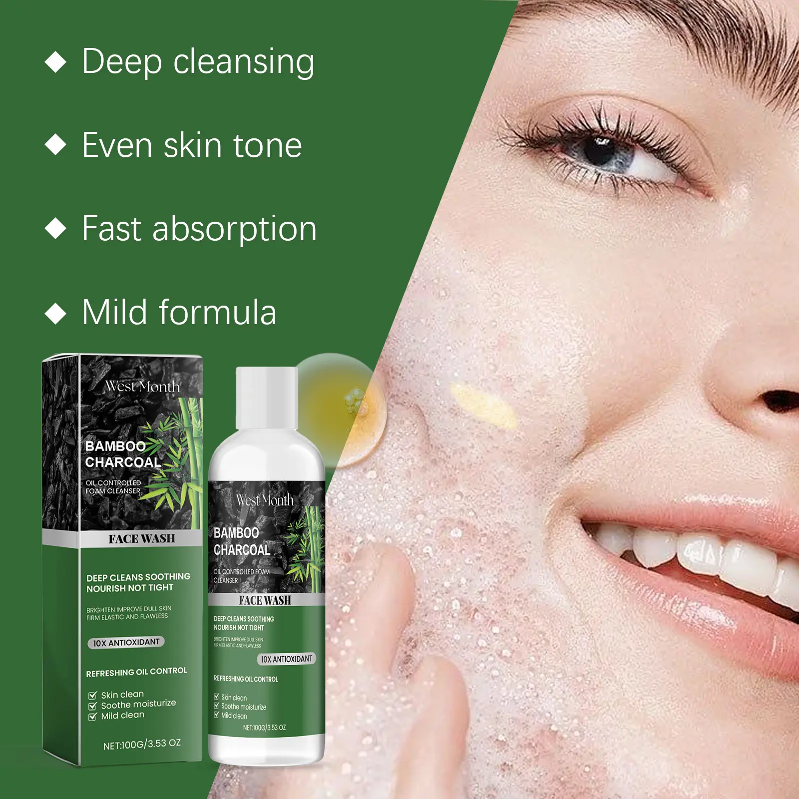 Charcoal Facial Cleanser for Oil Control & Moisturizing - West&Month 8 charcoal facial cleanser clean oil moisturize control West Month 479 7352