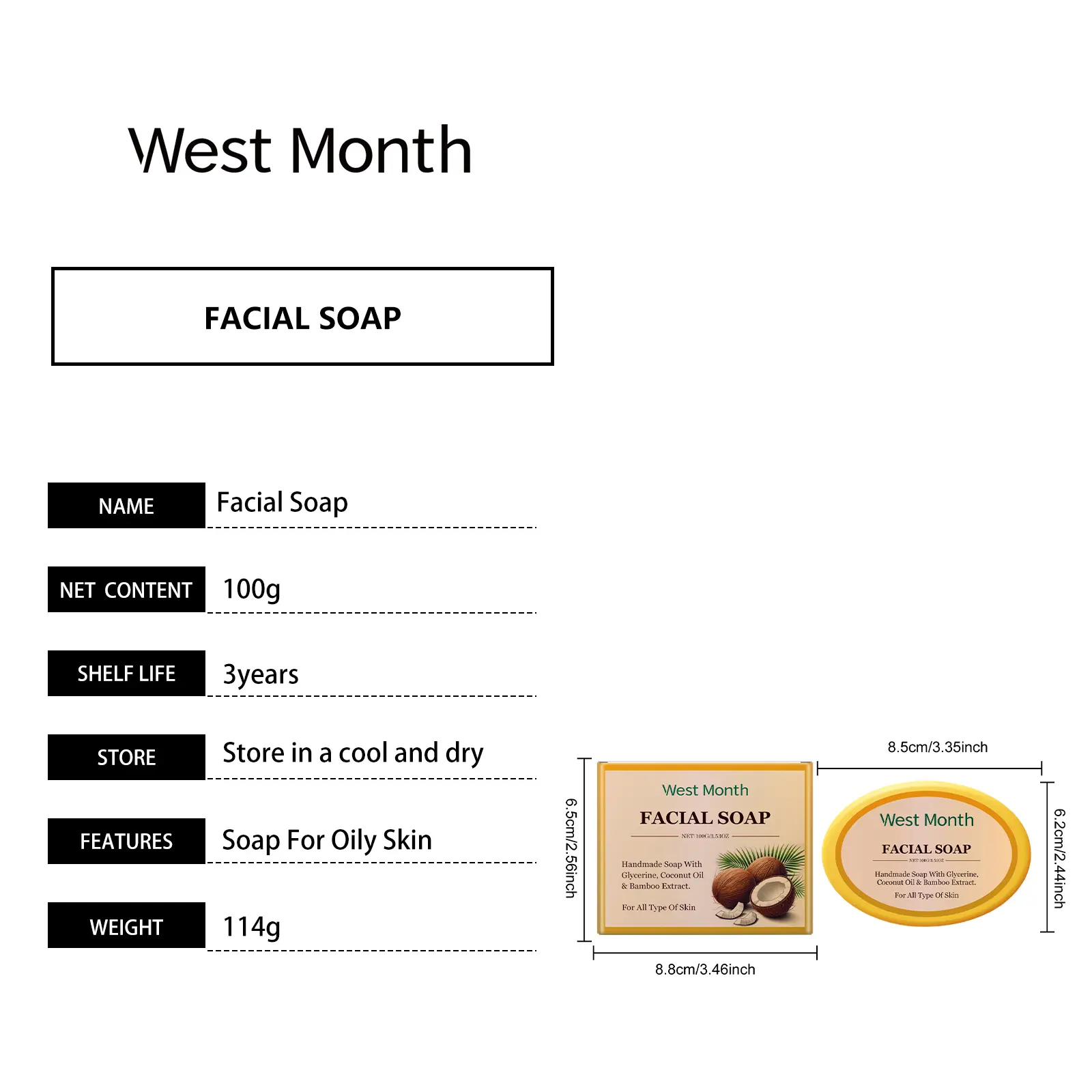 Hand-Made Cleansing Soap - Moisturizing & Oil Control - West&Month 1 cleansing soap moisturize gentle oil control West Month 304 4952