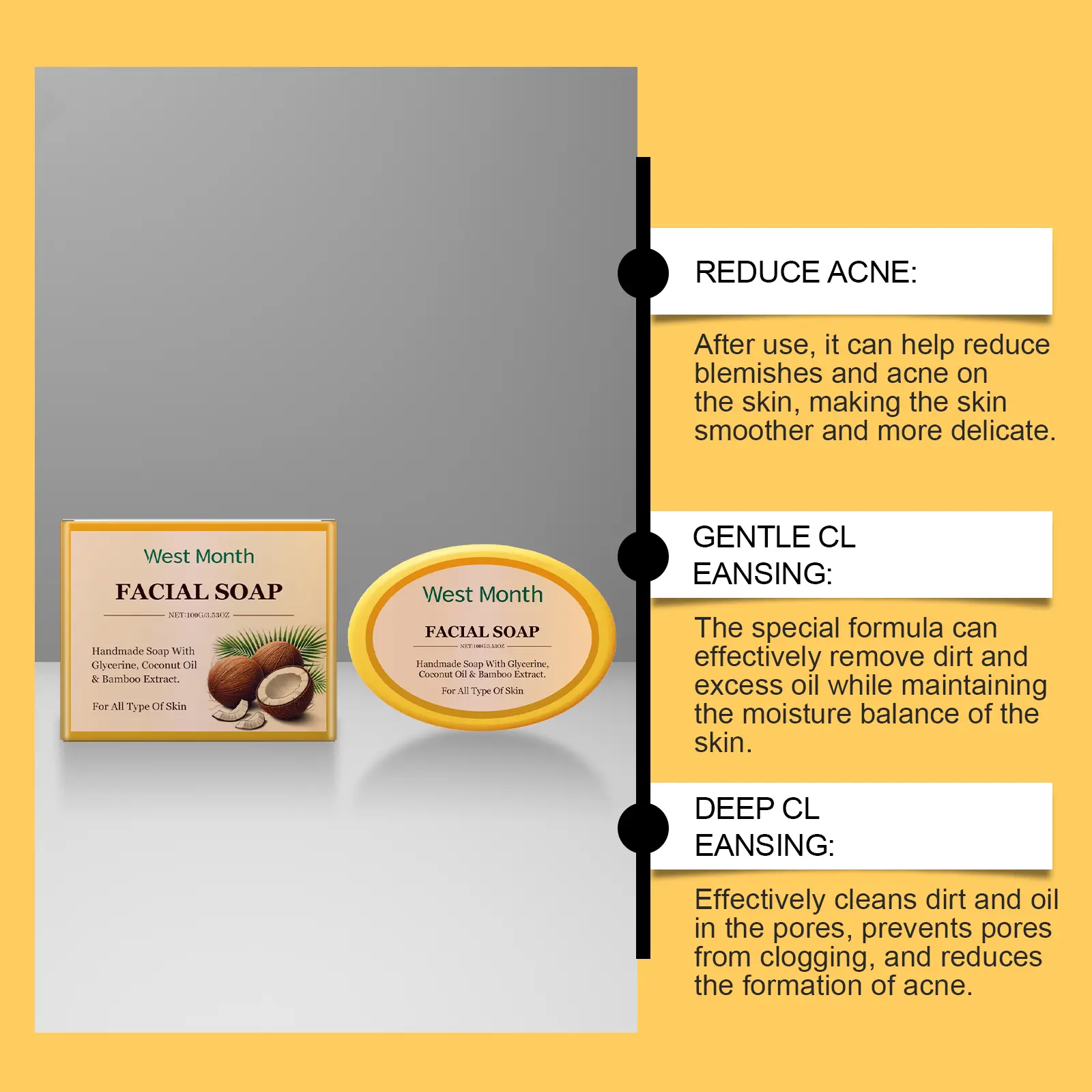 Hand-Made Cleansing Soap - Moisturizing & Oil Control - West&Month 8 cleansing soap moisturize gentle oil control West Month 304 4954
