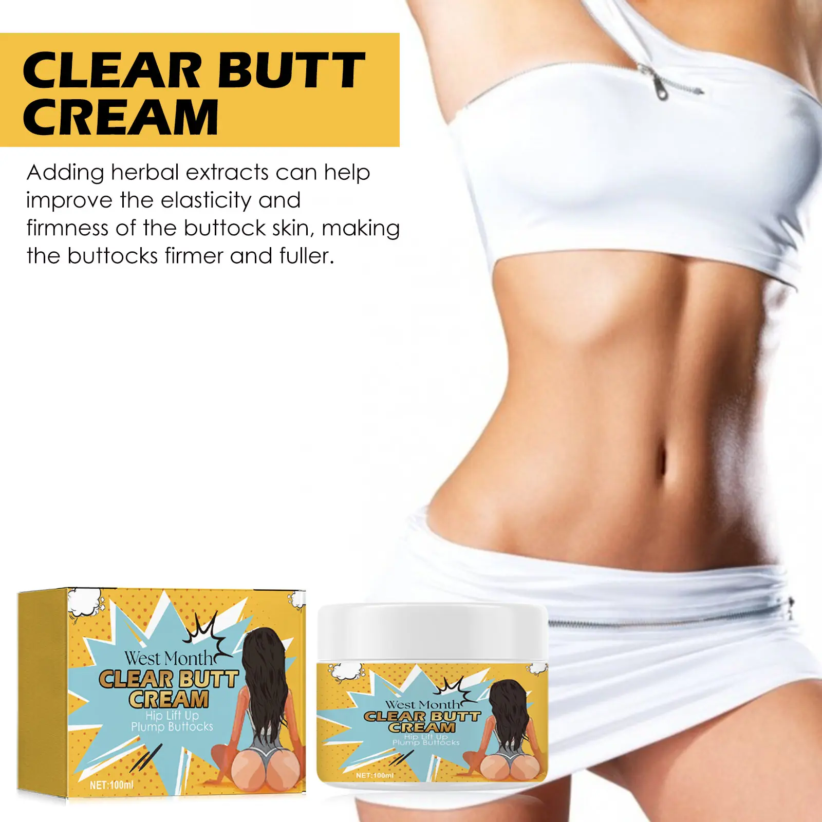 Butt Lift Cream for Firming, Volumizing & Peach Shape - West&Month 4 clear butt cream firming volumizing lift West Month 281 4645