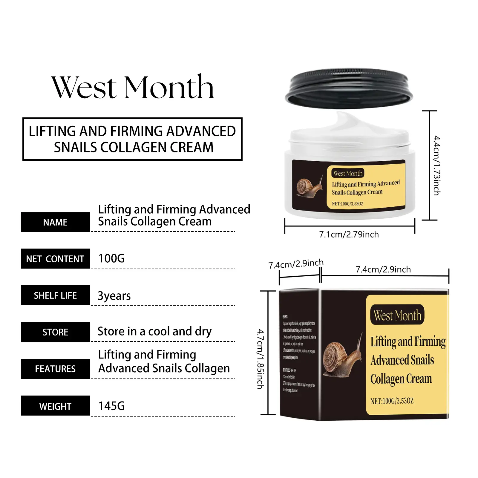 Snail Collagen Firming Cream for Dry Skin Hydration by West&Month 1 cochlear collagen cream moisturize nourish brighten West Month 372 5854