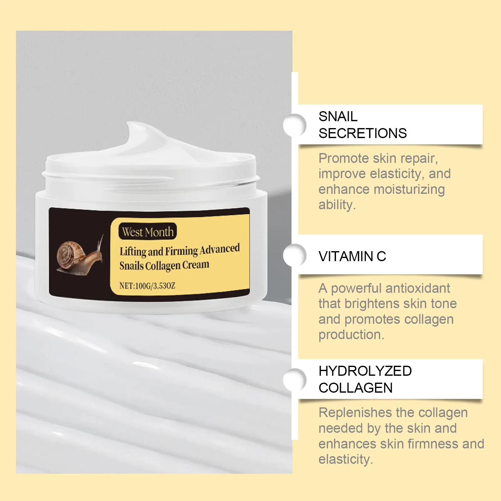 Snail Collagen Firming Cream for Dry Skin Hydration by West&Month 9 cochlear collagen cream moisturize nourish brighten West Month 372 5862