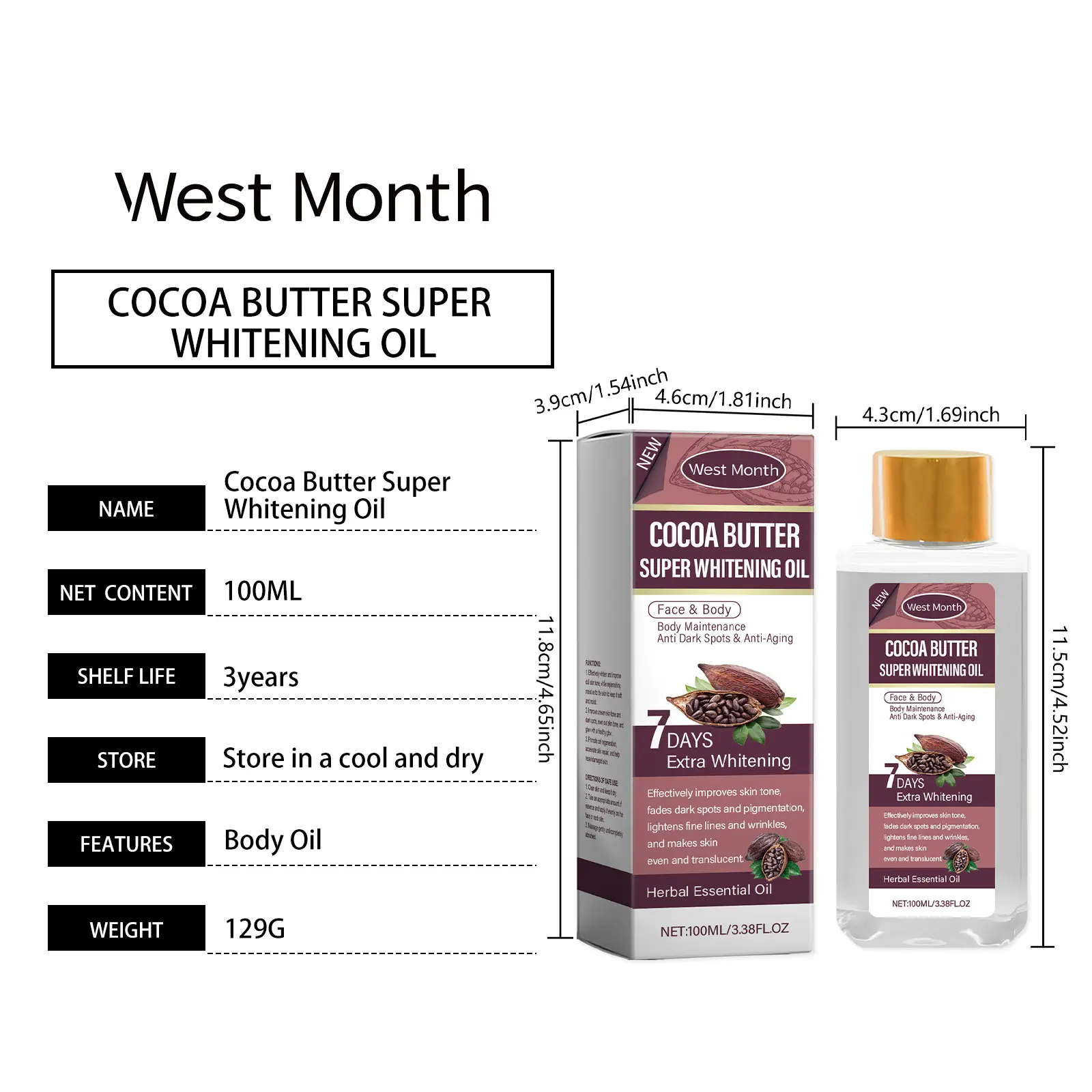 Hydrating Cocoa Body Oil with Vitamin C & Firming Action - West&Month 1 cocoa body oil hydrating moisturizing firming West Month 624 9097