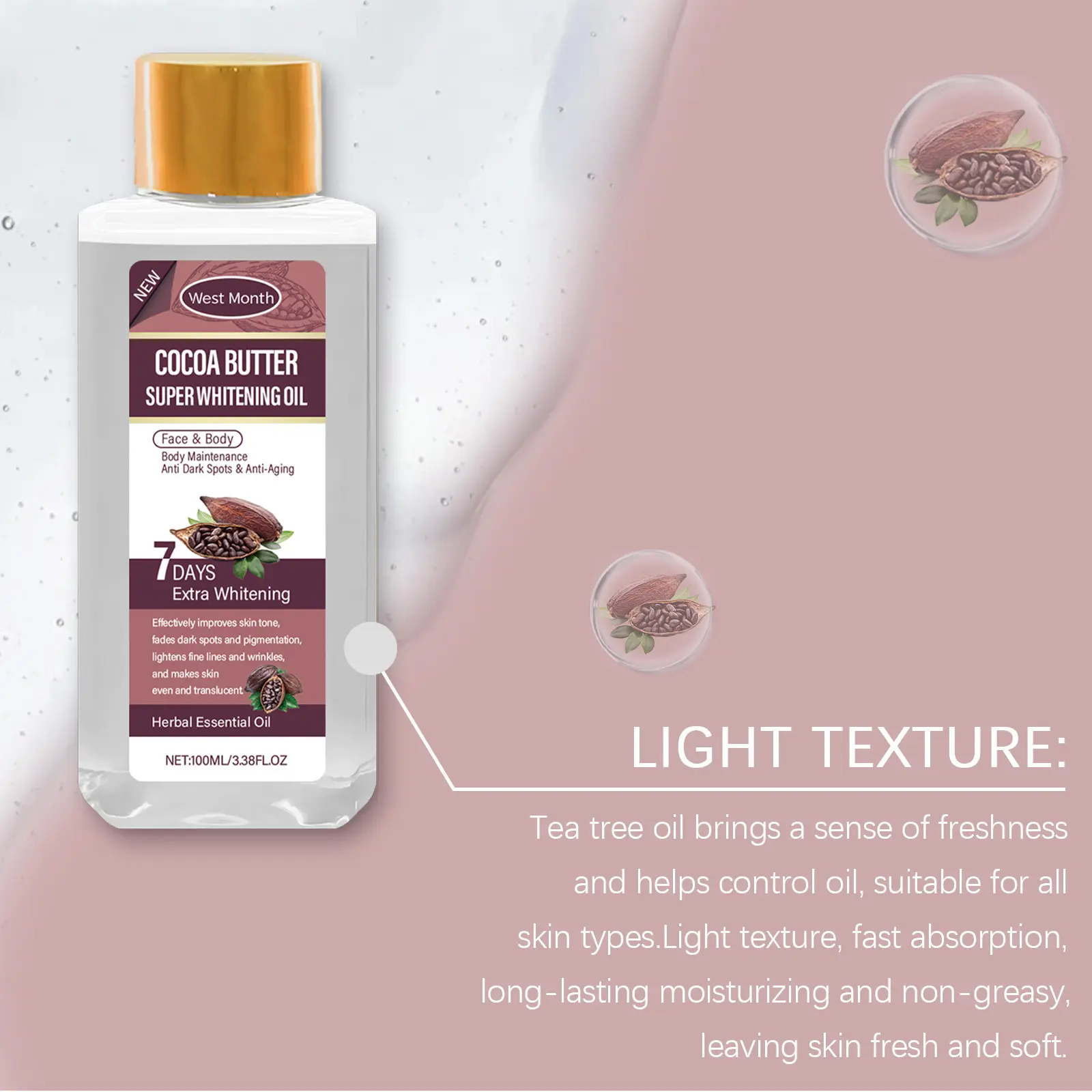 Hydrating Cocoa Body Oil with Vitamin C & Firming Action - West&Month 8 cocoa body oil hydrating moisturizing firming West Month 624 9099