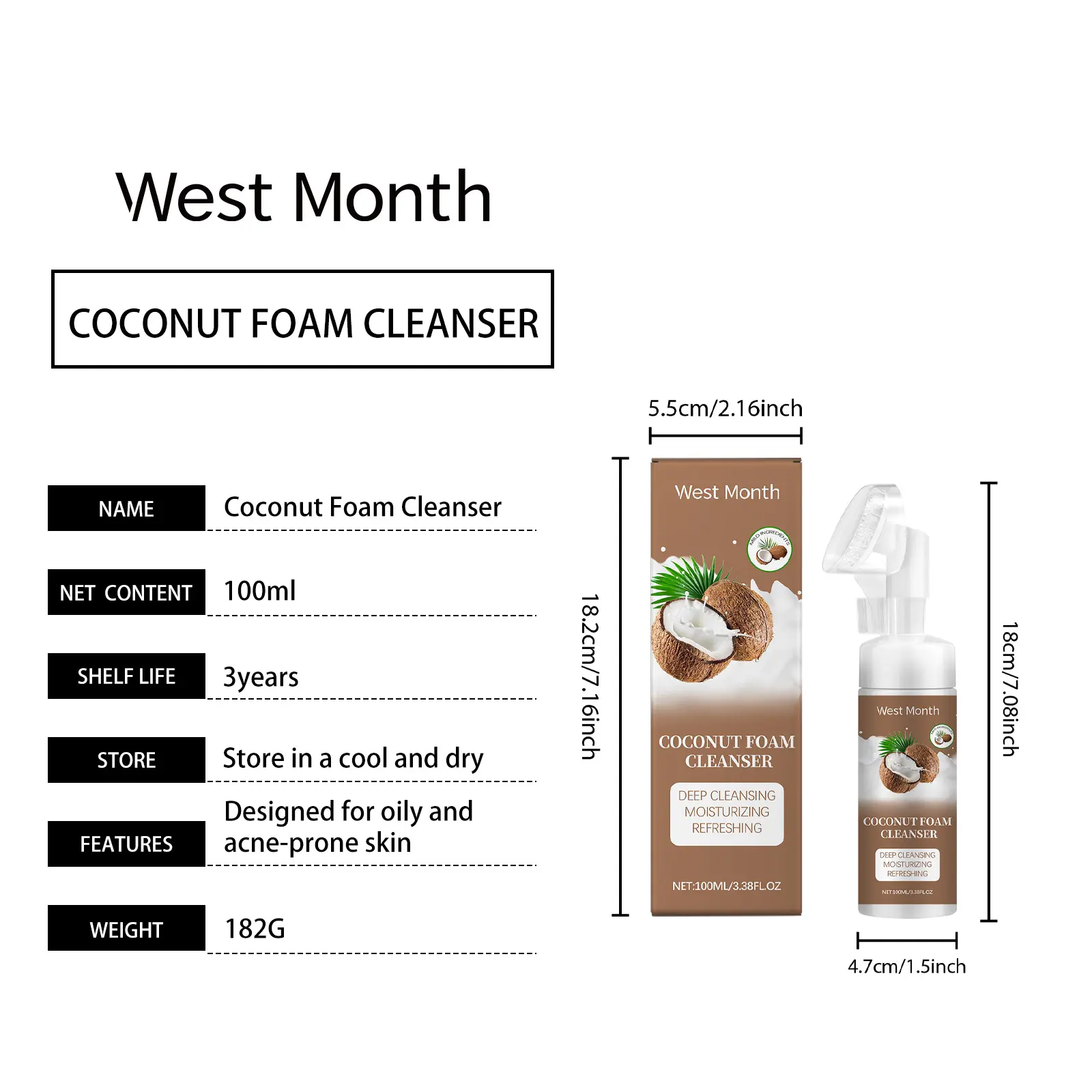 Coconut Foam Cleanser for Gentle Pore Cleansing - West&Month 1 coconut foam cleanser gentle pore refresh moist West Month 641 9290