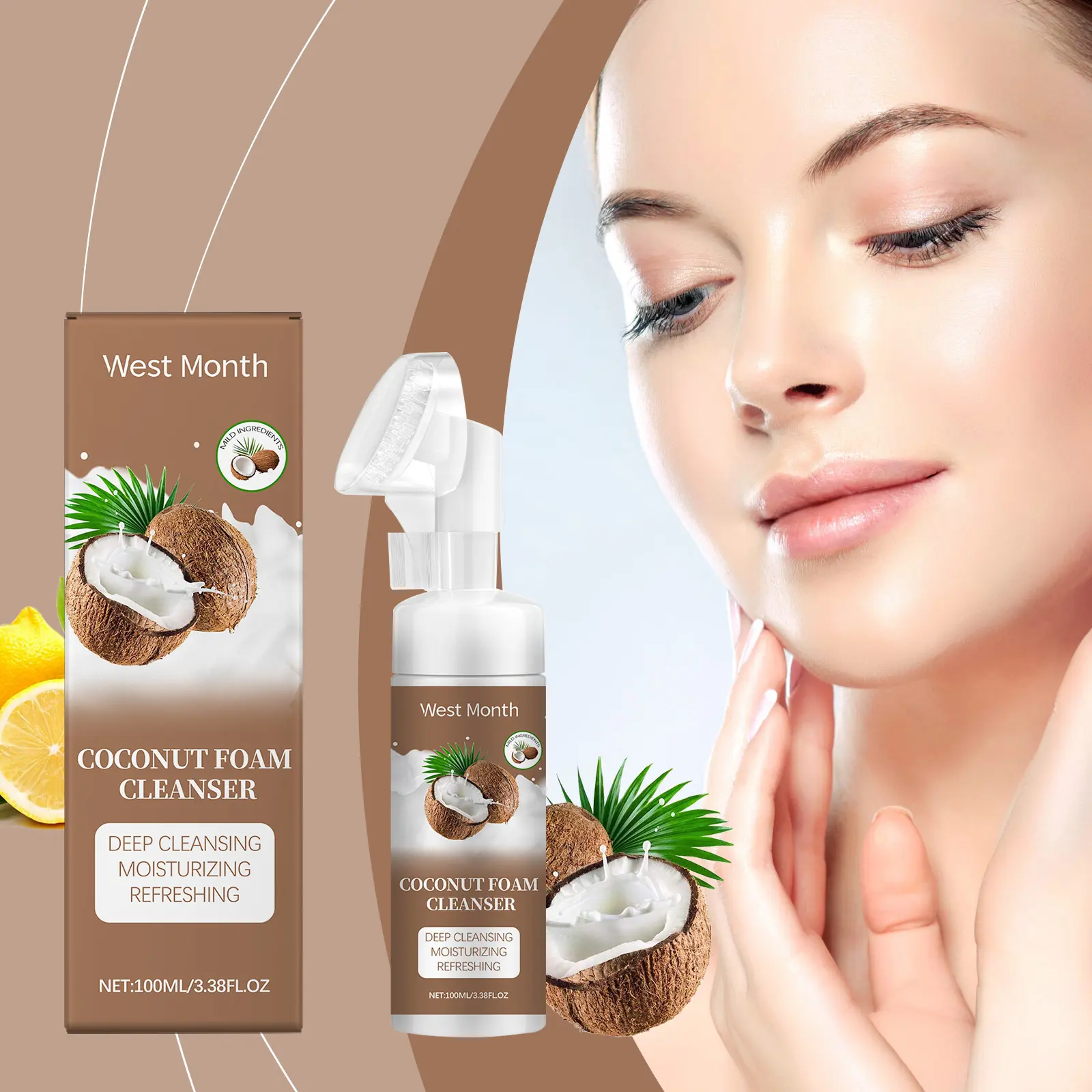 Coconut Foam Cleanser for Gentle Pore Cleansing - West&Month 2 coconut foam cleanser gentle pore refresh moist West Month 641 9291