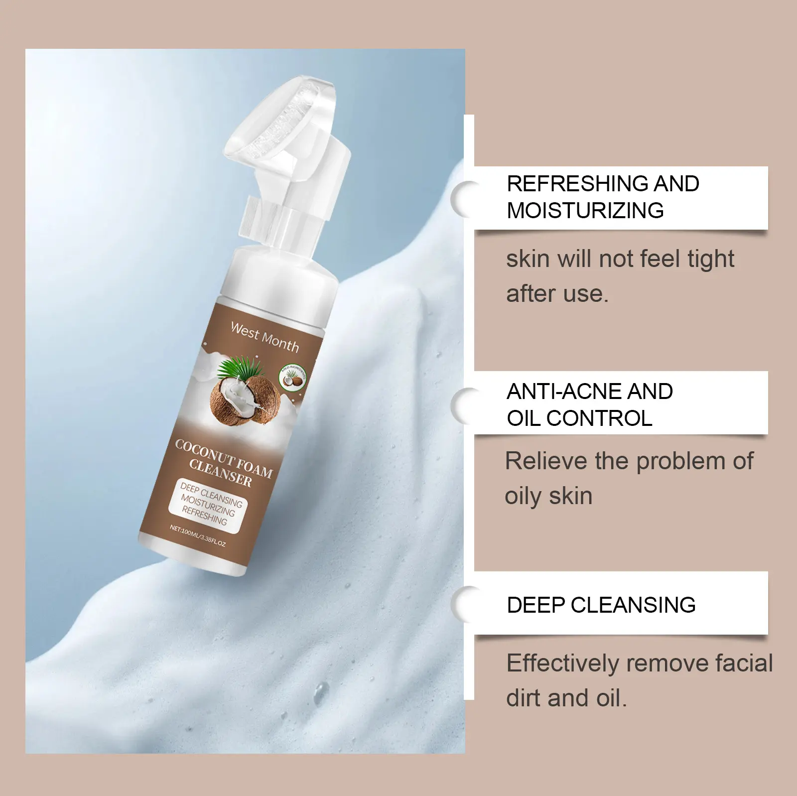 Coconut Foam Cleanser for Gentle Pore Cleansing - West&Month 5 coconut foam cleanser gentle pore refresh moist West Month 641 9292