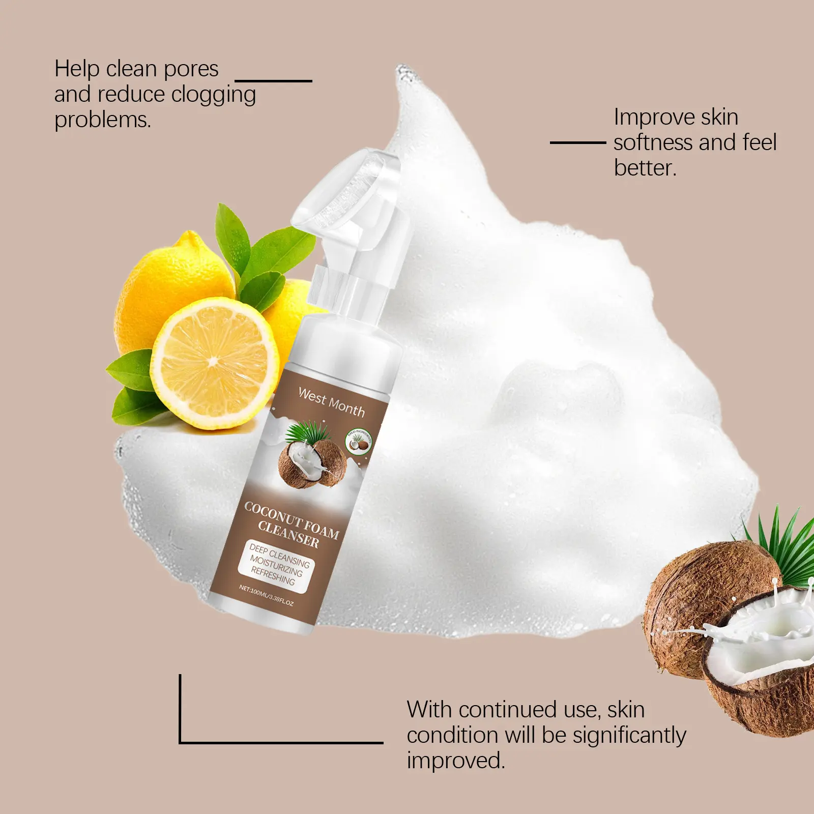 Coconut Foam Cleanser for Gentle Pore Cleansing - West&Month 6 coconut foam cleanser gentle pore refresh moist West Month 641 9293