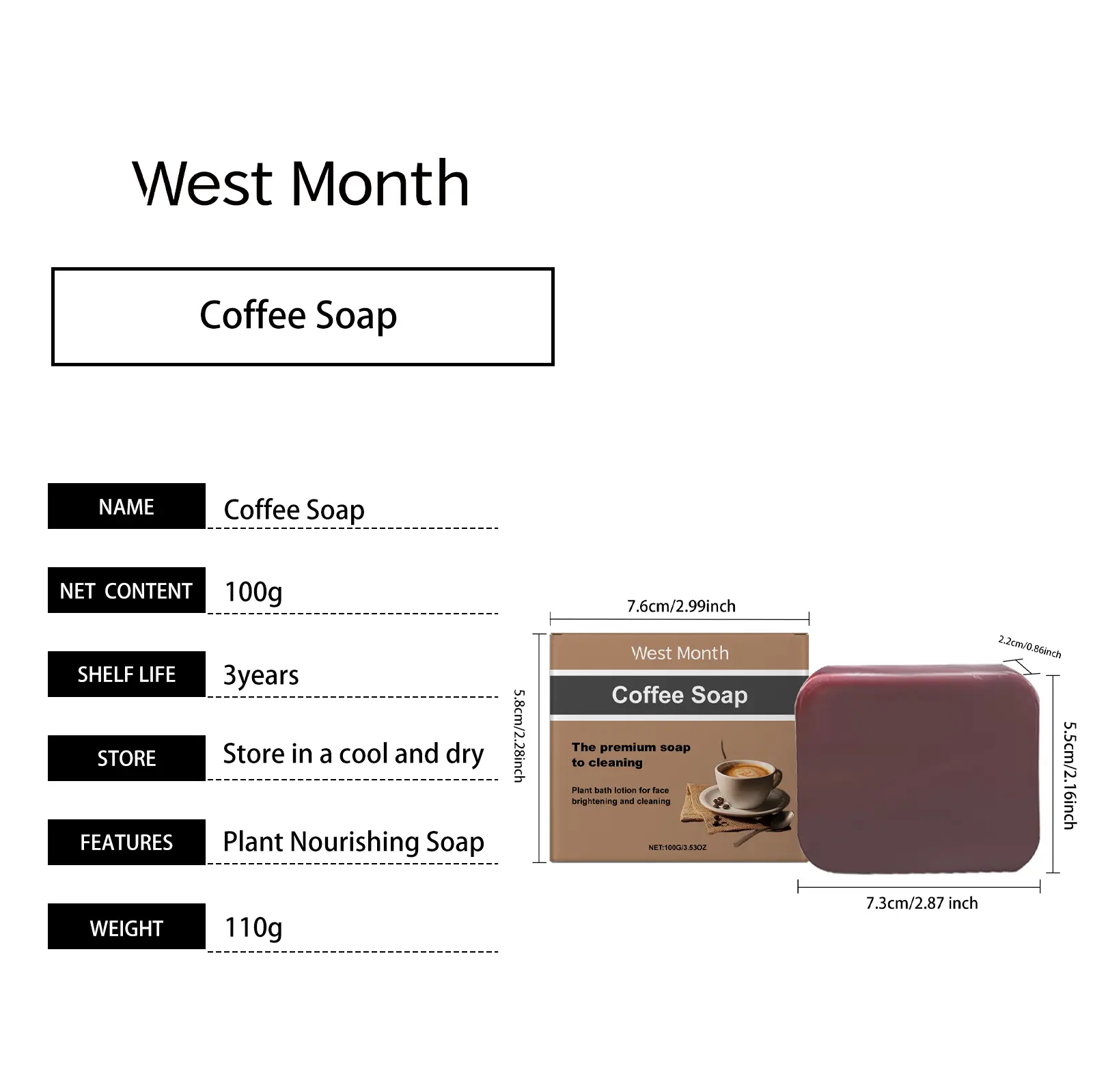 Coffee Cleansing Soap with Turmeric & Vitamin E for Smooth Skin - West&Month 1 coffee cleansing soap nourish moisturize West Month 062 1883