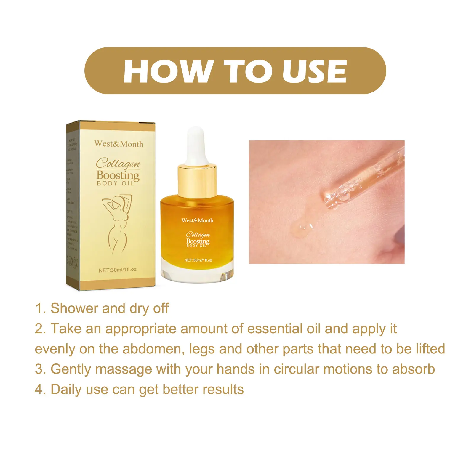 Collagen Body Oil for Firming and Moisturizing - West&Month 3 collagen body oils firming tummy arm slimming West Month 279 4618