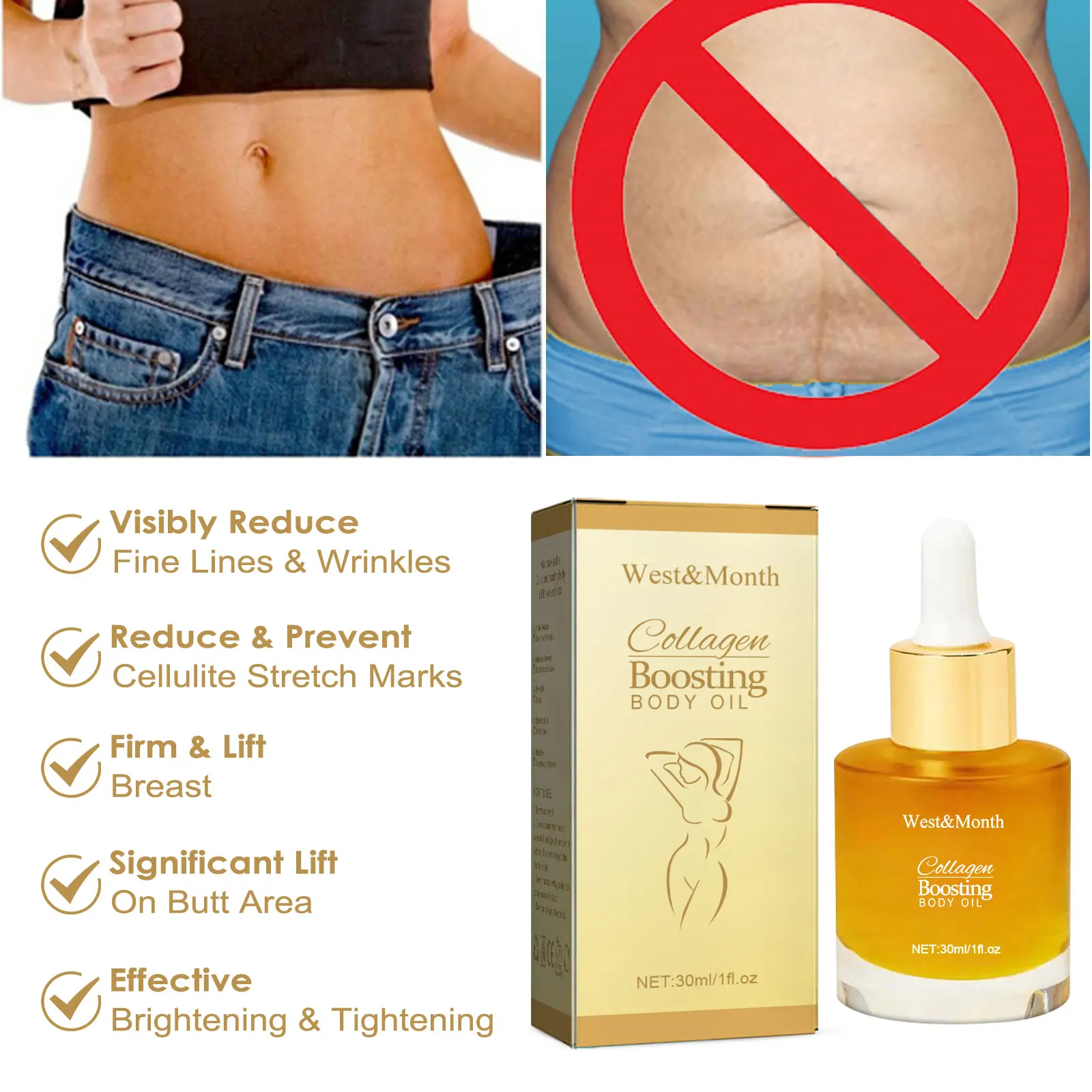 Collagen Body Oil for Firming and Moisturizing - West&Month 4 collagen body oils firming tummy arm slimming West Month 279 4619