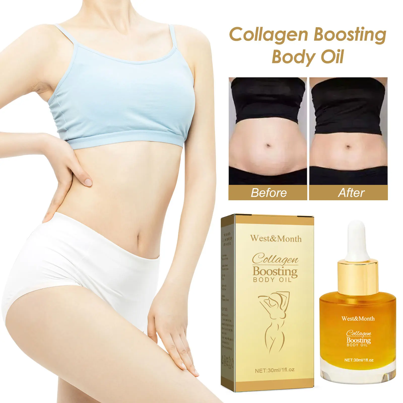 Collagen Body Oil for Firming and Moisturizing - West&Month 6 collagen body oils firming tummy arm slimming West Month 279 4621