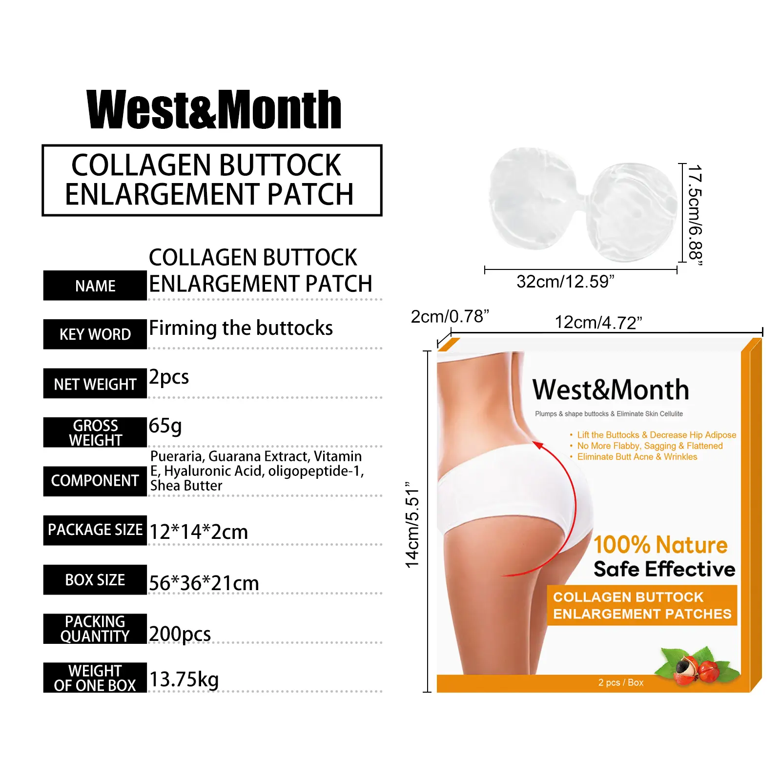 Collagen Butt Firming and Lifting Patches for Toned Skin - West&Month 1 collagen butt lift firm peach butt West Month 666 9517