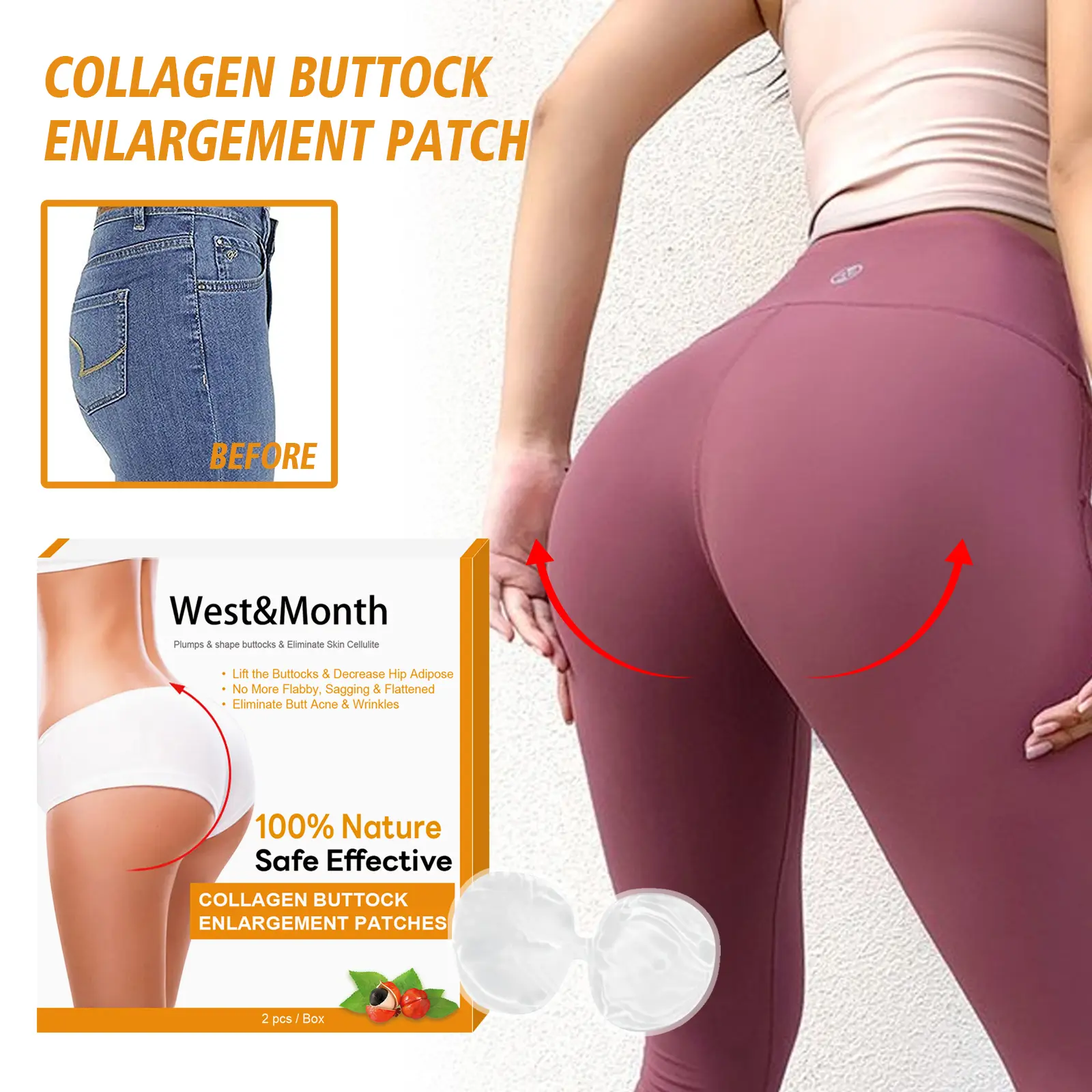 Collagen Butt Firming and Lifting Patches for Toned Skin - West&Month 2 collagen butt lift firm peach butt West Month 666 9518