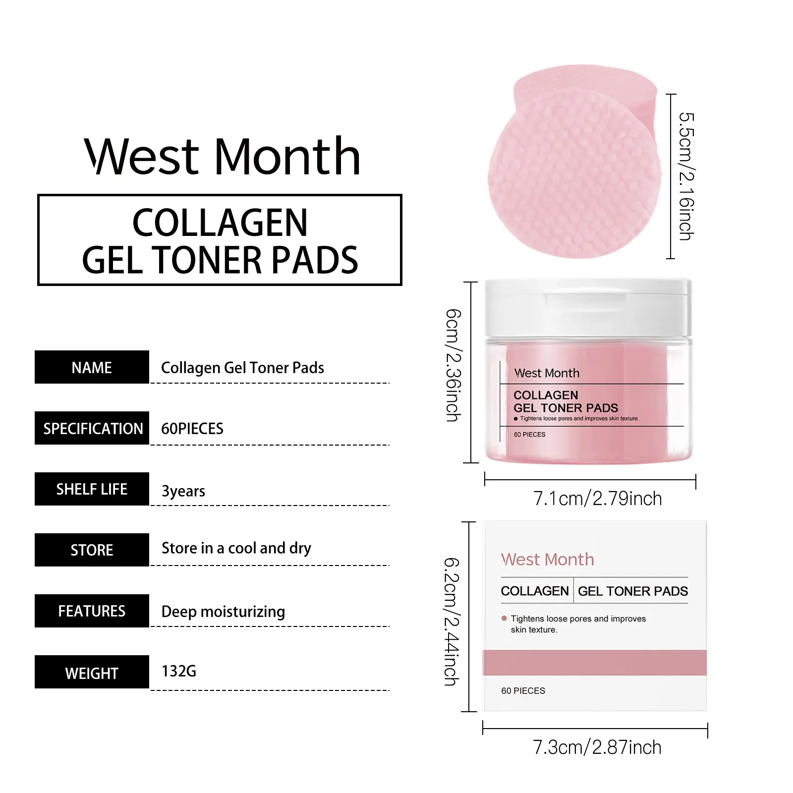 Collagen Facial Pads Brightening & Firming Treatment - West&Month 1 collagen cotton pad facial brightening moisturizing West Month 096 2322