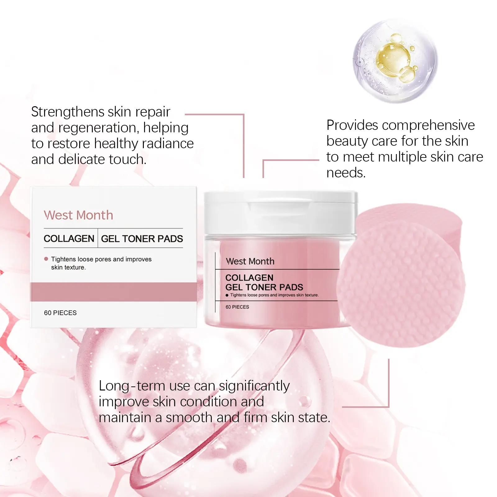 Collagen Facial Pads Brightening & Firming Treatment - West&Month 6 collagen cotton pad facial brightening moisturizing West Month 096 2325