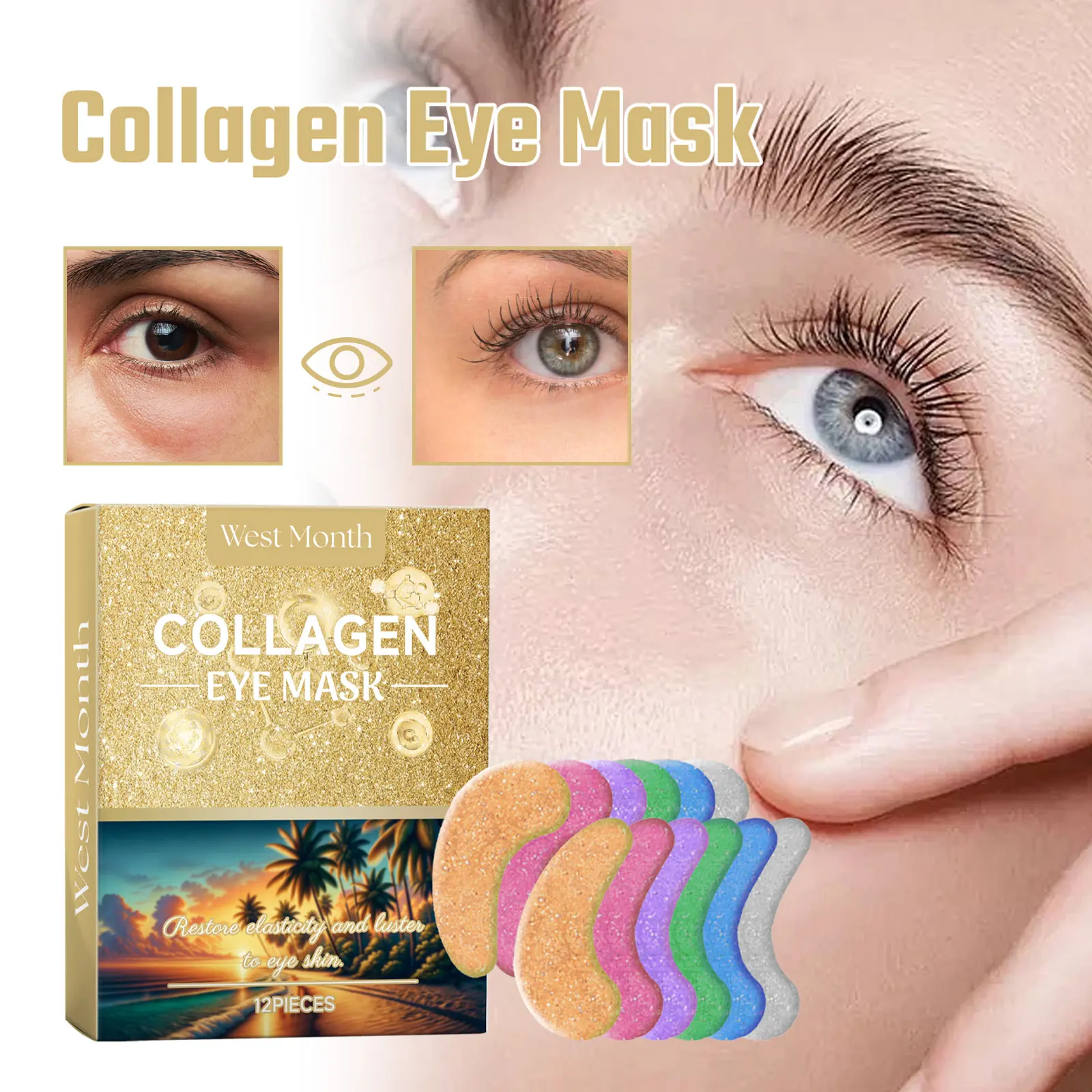 Collagen Eye Mask for Dark Circles & Fine Lines - West&Month 2 collagen eye mask moisturize reduce lines West Month 362 5716