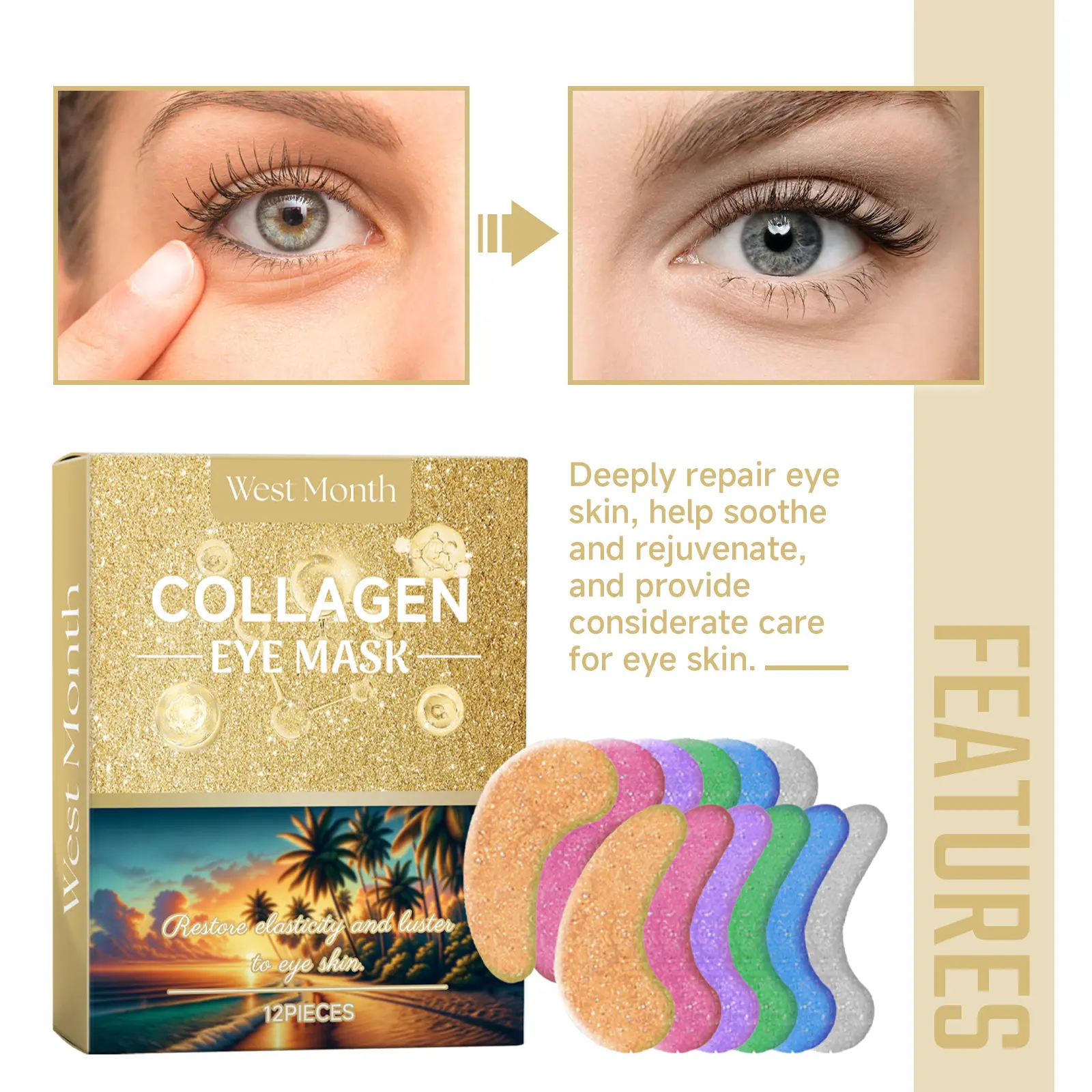Collagen Eye Mask for Dark Circles & Fine Lines - West&Month 8 collagen eye mask moisturize reduce lines West Month 362 5722