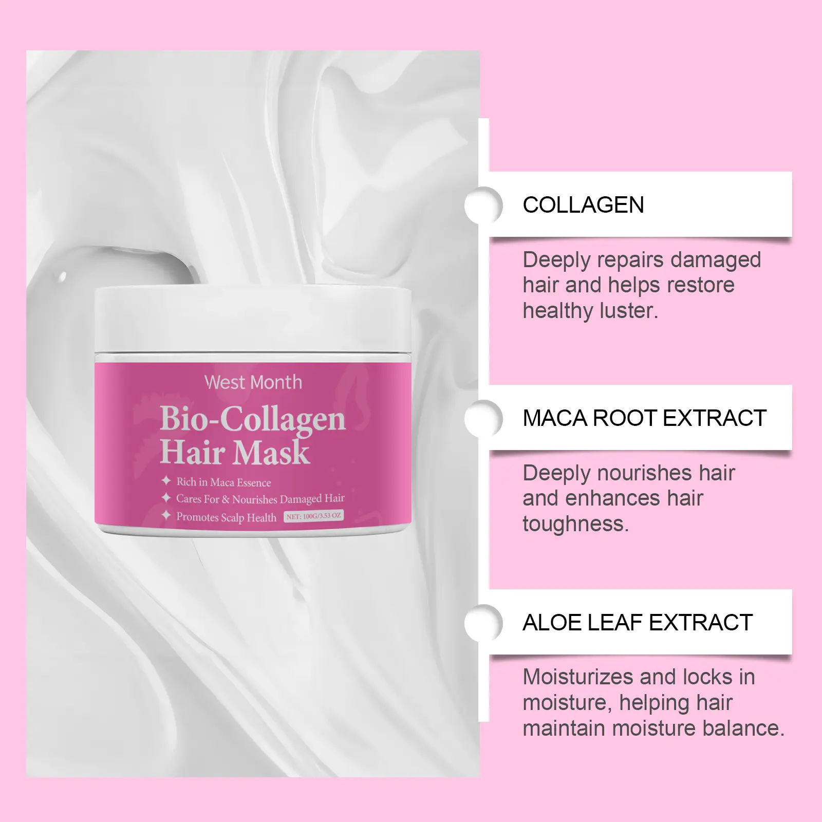 Collagen Hair Mask for Damaged Hair Repair - West&Month 5 collagen hair mask gently nourish soften West Month 261 4382
