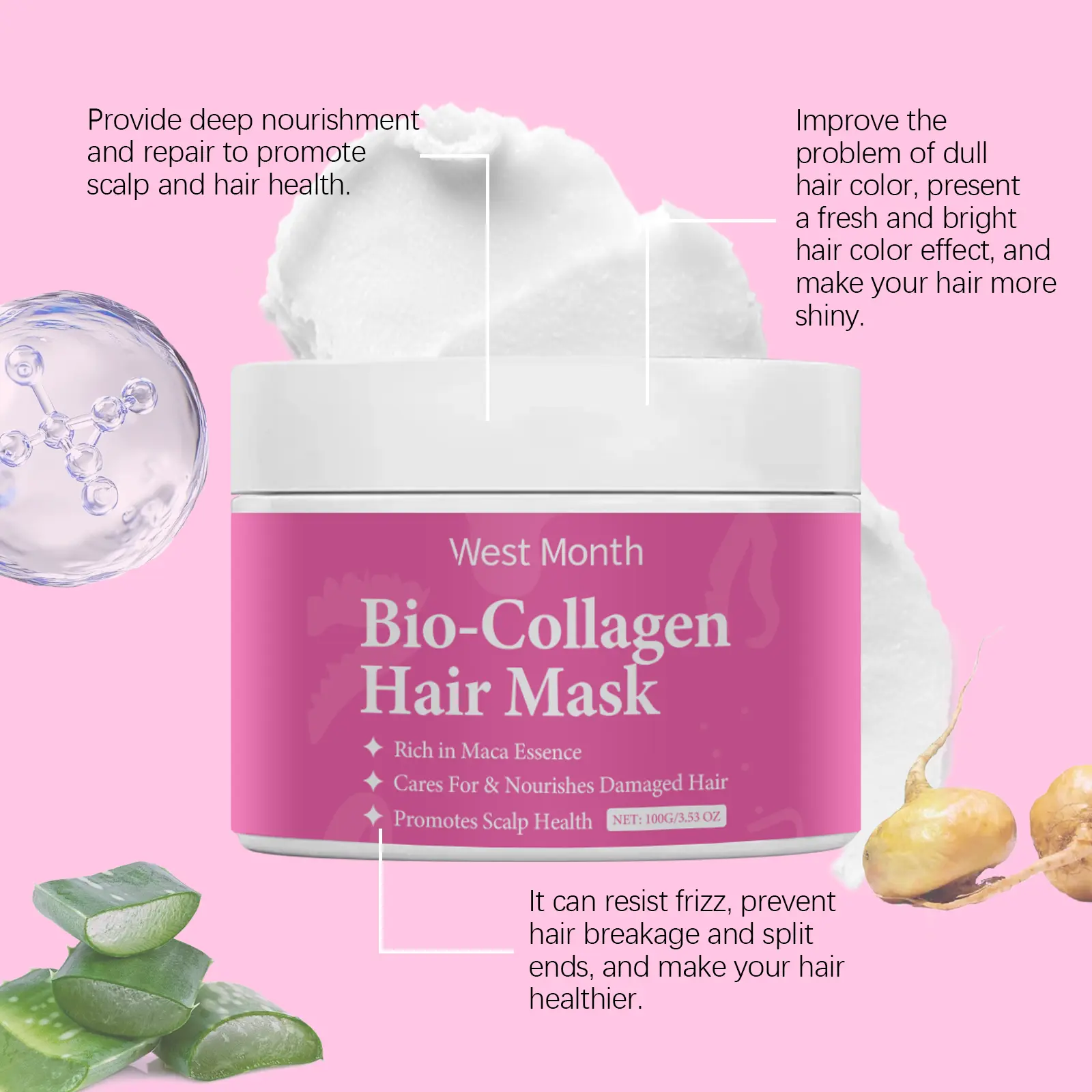 Collagen Hair Mask for Damaged Hair Repair - West&Month 7 collagen hair mask gently nourish soften West Month 261 4384