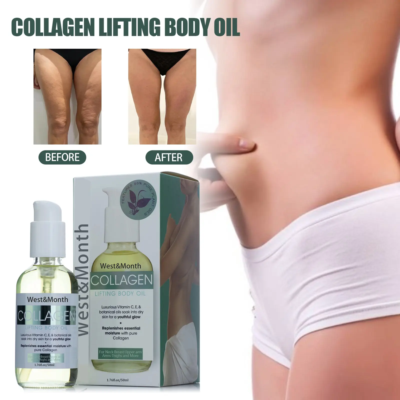 Collagen Body Oil for Skin Firming and Hydration - West&Month 1 collagen lifting body oil firming arm belly West Month 035 1548