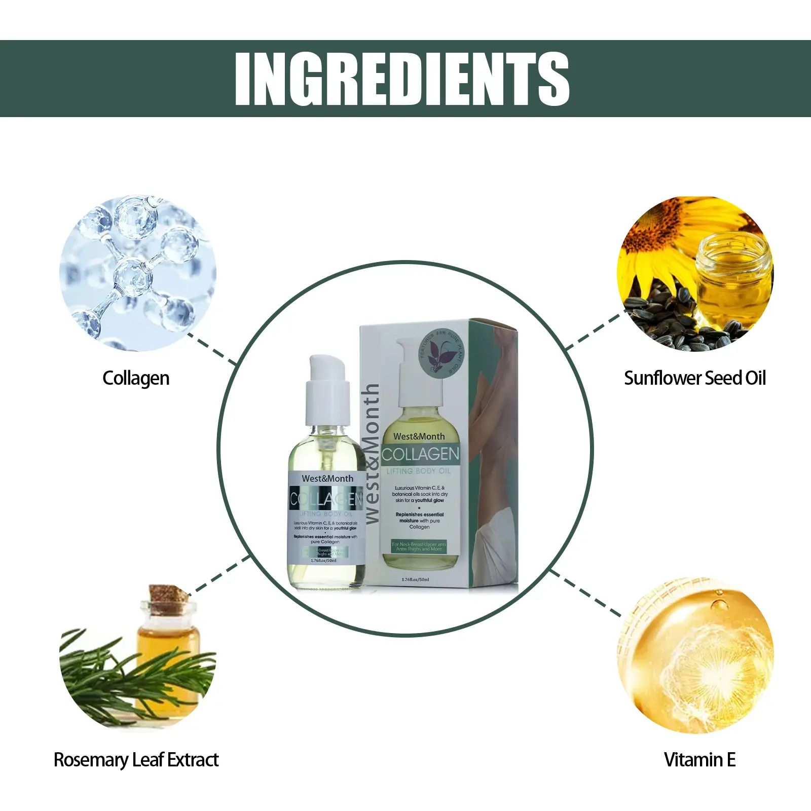 Collagen Body Oil for Skin Firming and Hydration - West&Month 2 collagen lifting body oil firming arm belly West Month 035 1549
