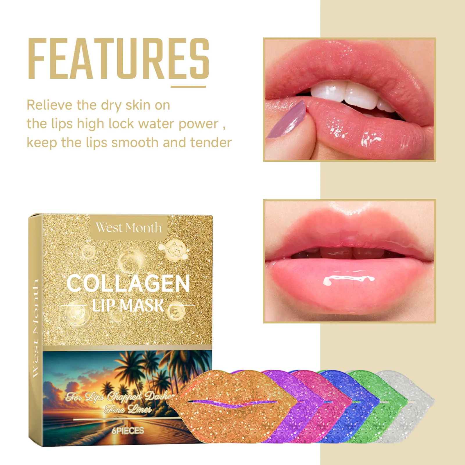 Collagen Lip Mask for Dry Lips - Hydrating Treatment - West&Month 7 collagen lip mask repair dry hydrate light line West Month 179 3356