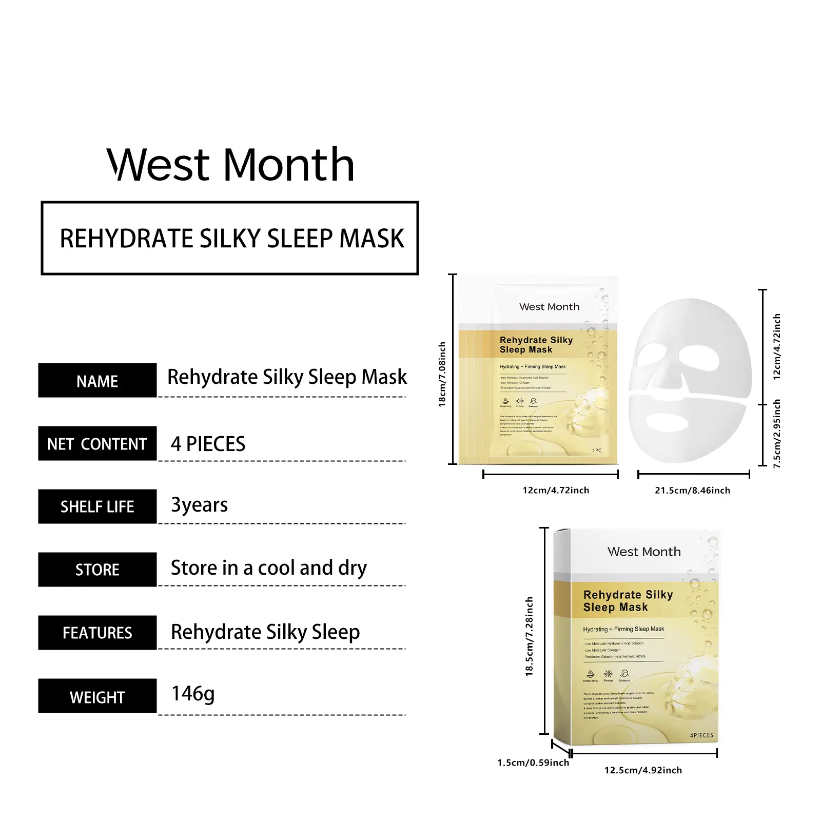 Collagen Moisturizing Mask for Elasticity & Firming - West&Month 1 collagen moisturizing mask nourish hydrate facial West Month 551 8359