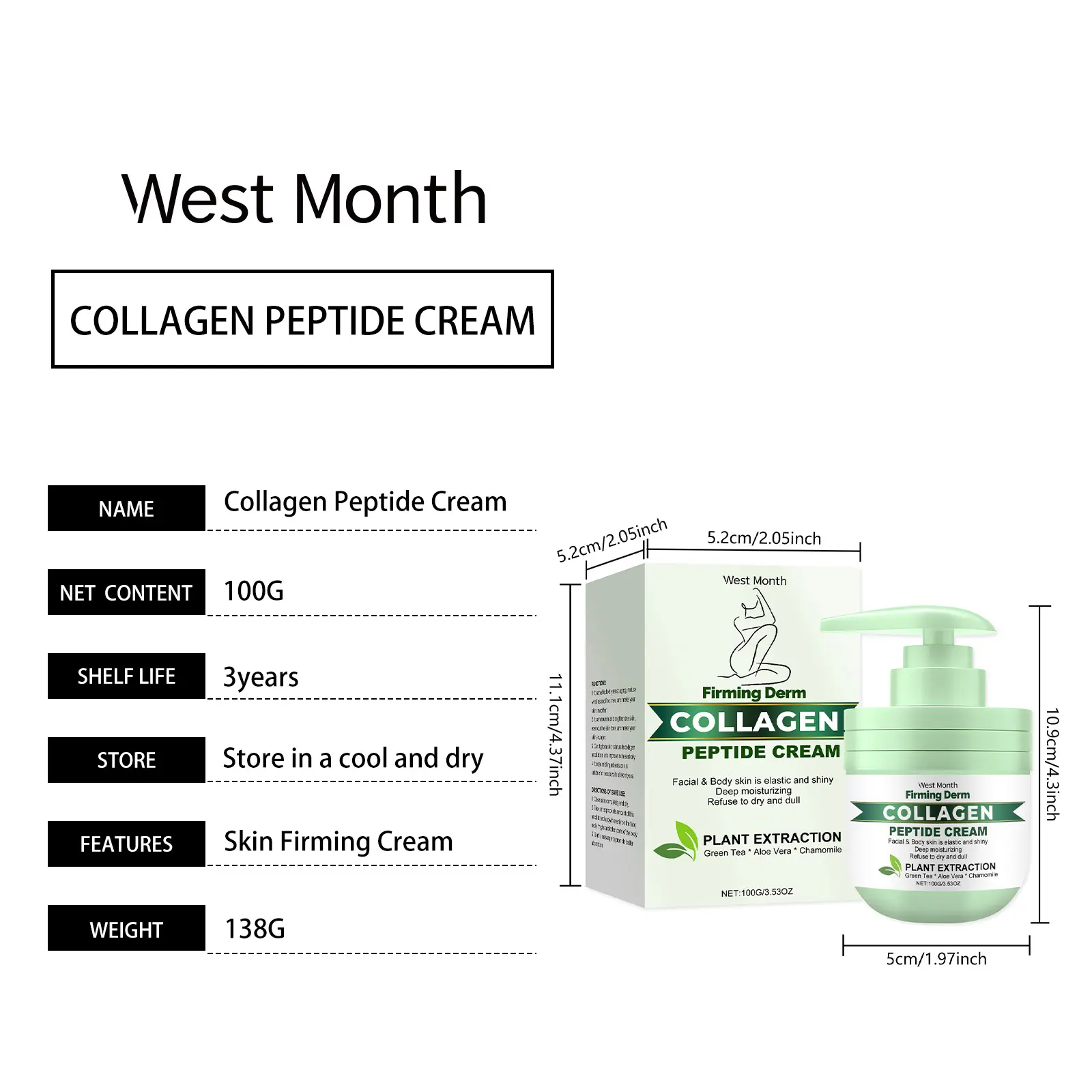 Collagen Peptide Firming Cream for Face & Body - West&Month 1 collagen peptide cream even tone revitalize West Month 315 5071