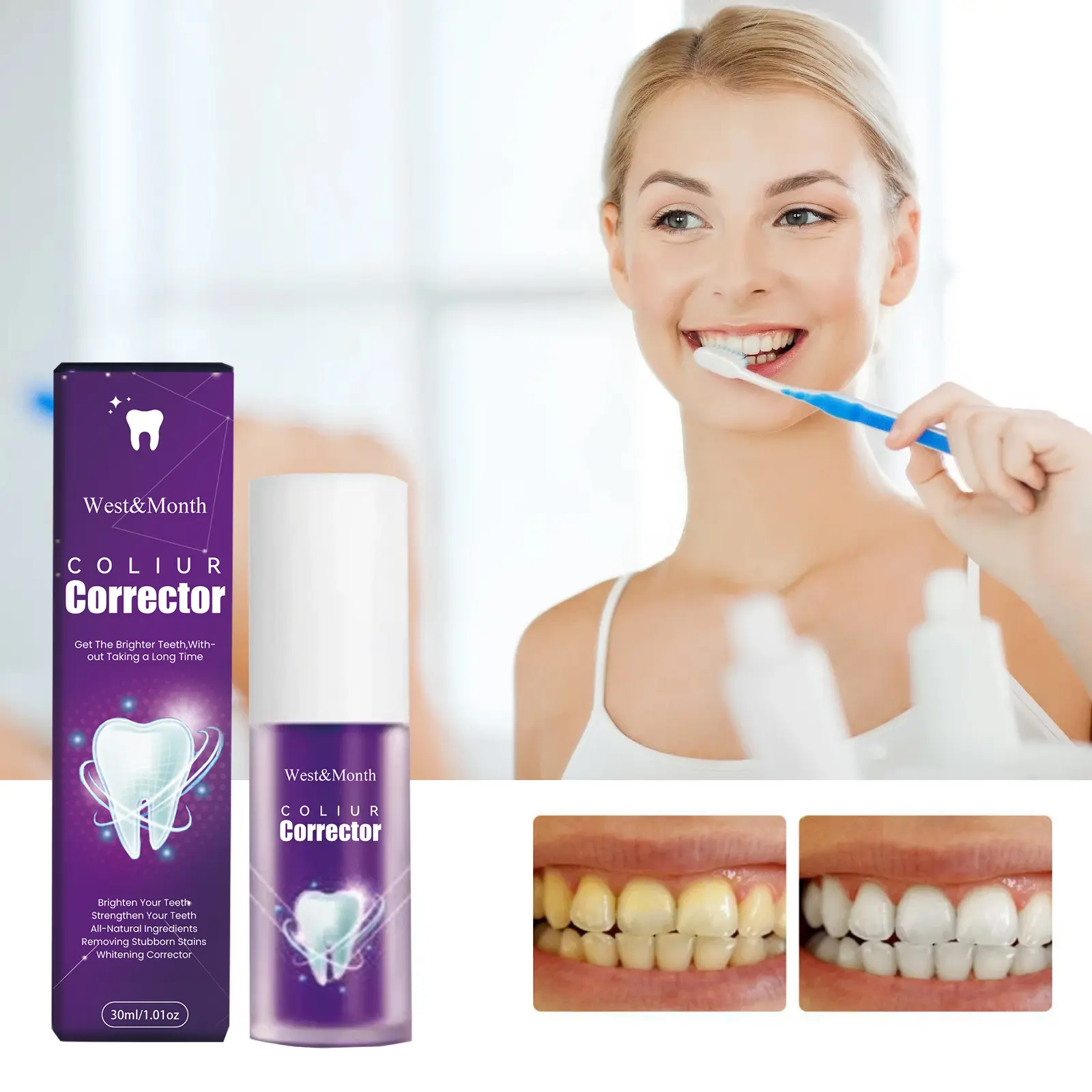 Color Correcting Toothpaste for Teeth Whitening & Stain Removal West&Month 1 color correcting teeth whitening toothpaste West Month 016 1303