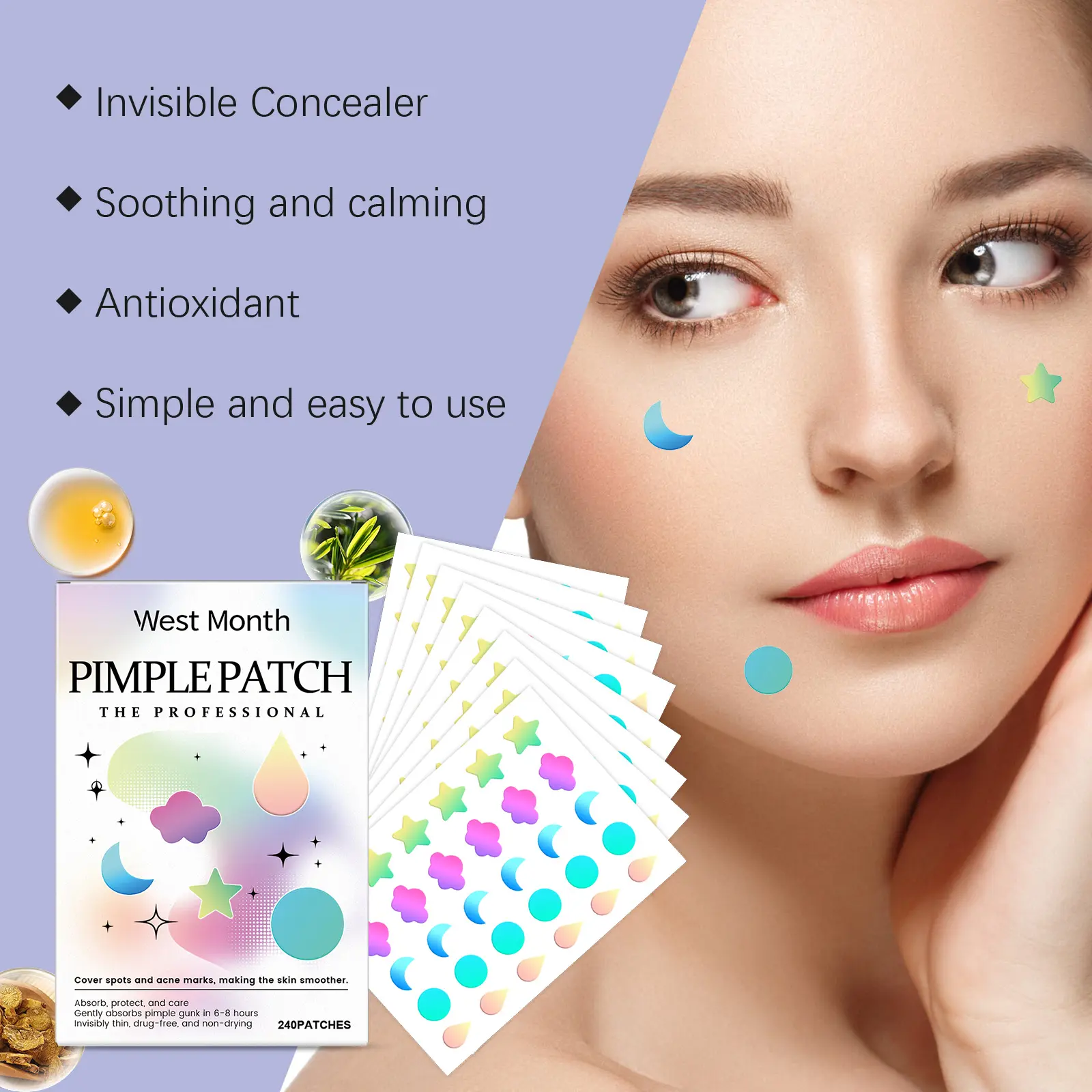 Color Cover Acne Patches for Facial Skin Care - West&Month 6 color cover acne patch mild cover West Month 164 3165