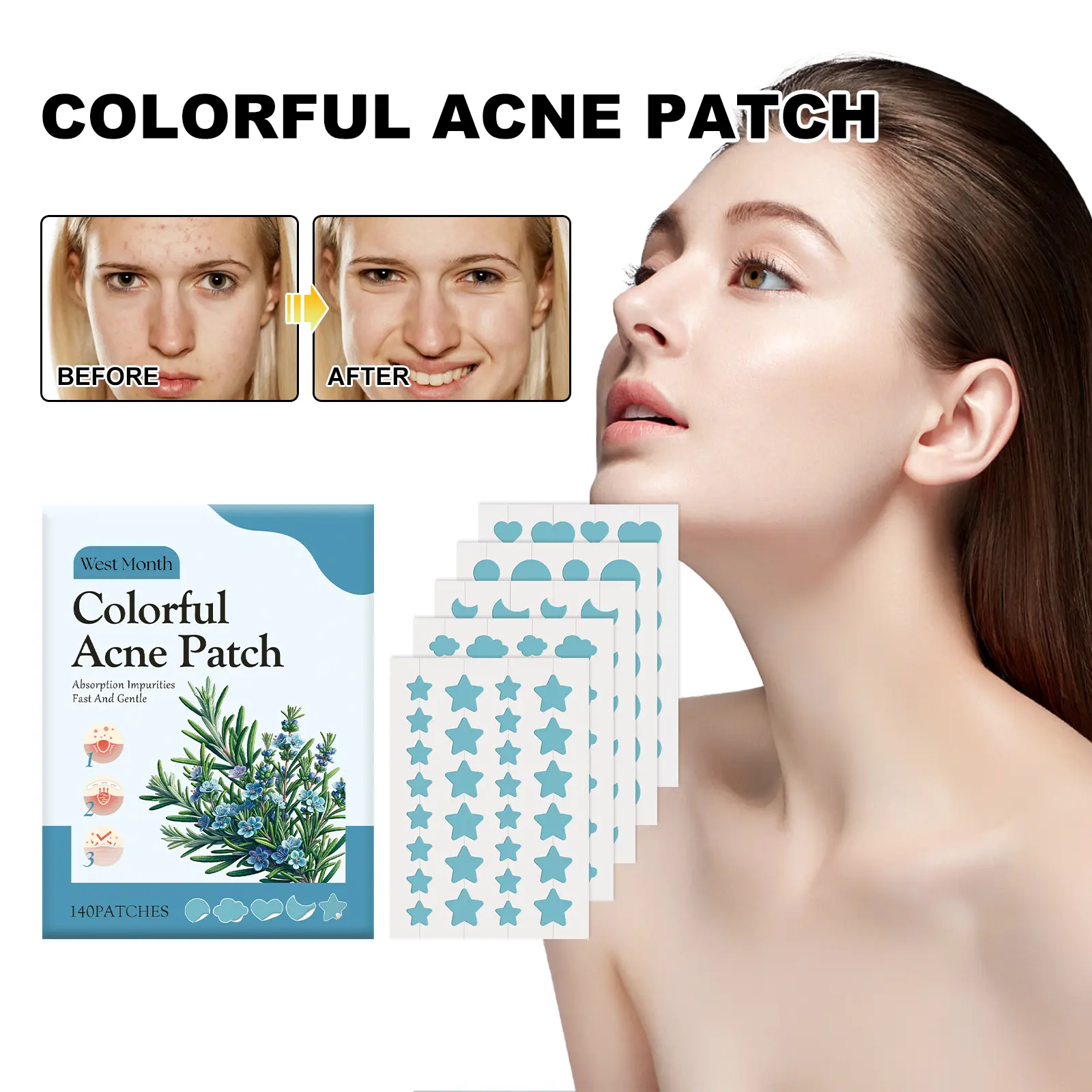 Colorful Acne Patches for Skin Repair and Gentle Cleansing - West&Month 2 colorful acne patch gently clean repair impurities West Month 425 6586