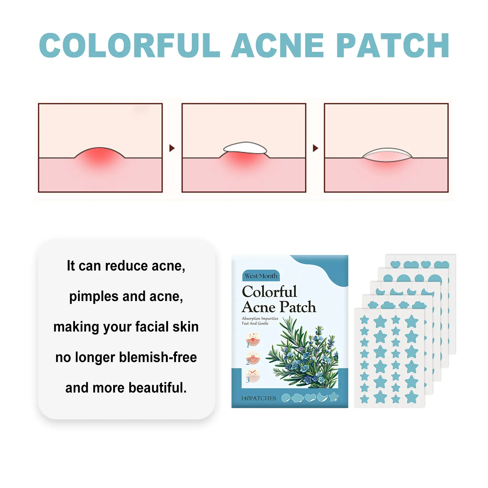 Colorful Acne Patches for Skin Repair and Gentle Cleansing - West&Month 8 colorful acne patch gently clean repair impurities West Month 425 6592