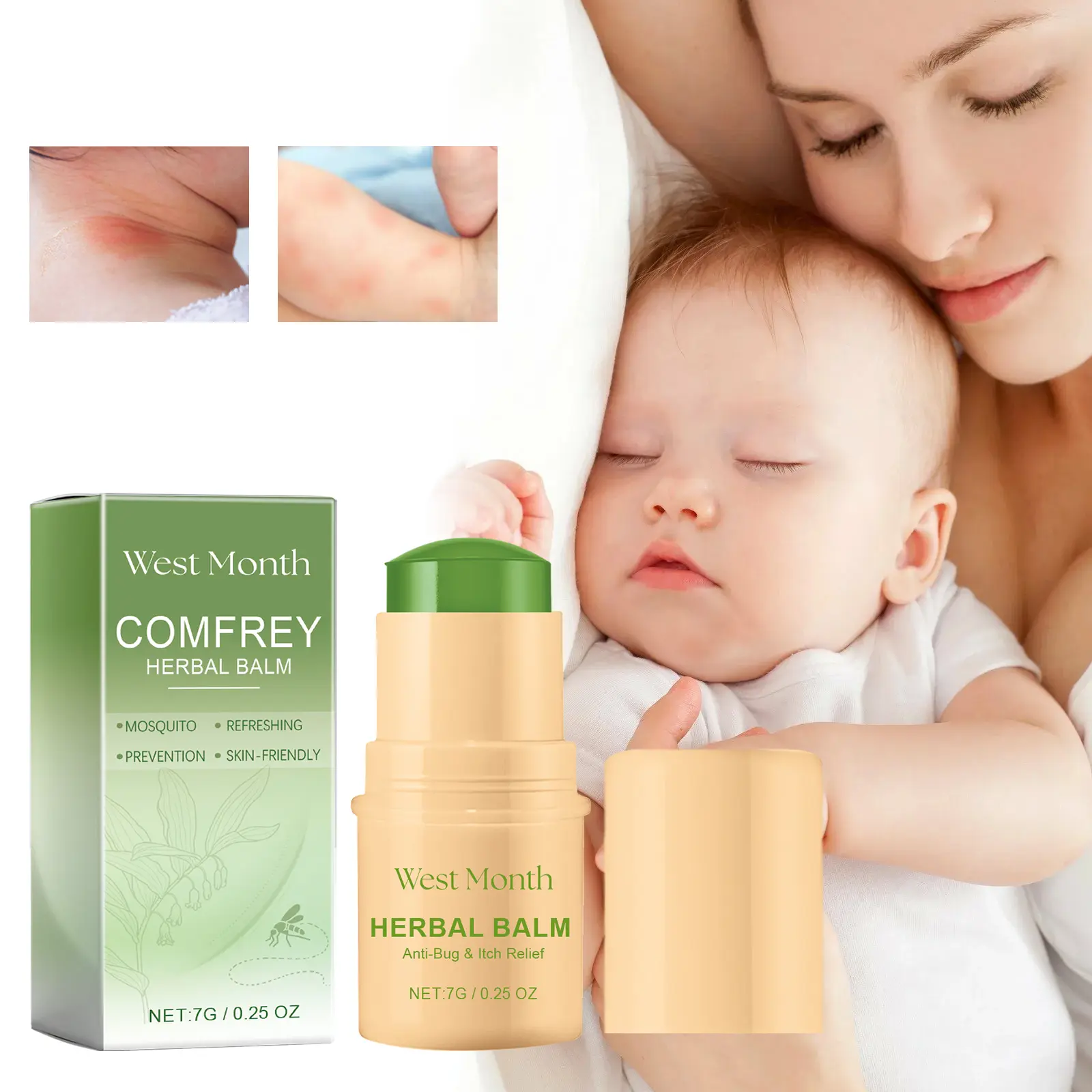 Mosquito Bite Itch Relief Comfrey Herbal Balm for Kids - West&Month 2 comfrey herbal balm baby anti itch mosquito West Month 397 6204