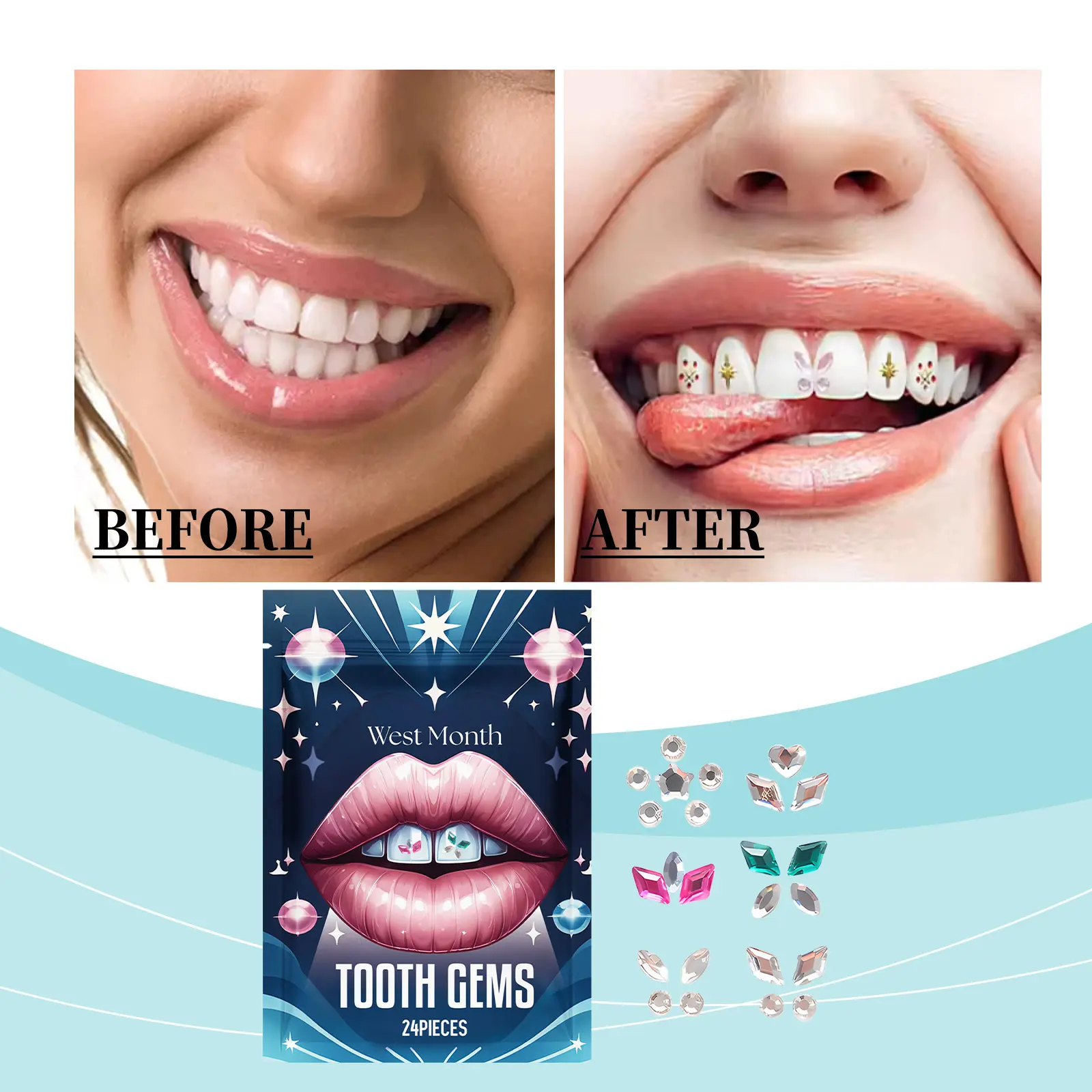 Crystal Tooth Gems for a Sparkling Smile - West&Month 2 crystal dental drill decorative brighten smile West Month 447 6885