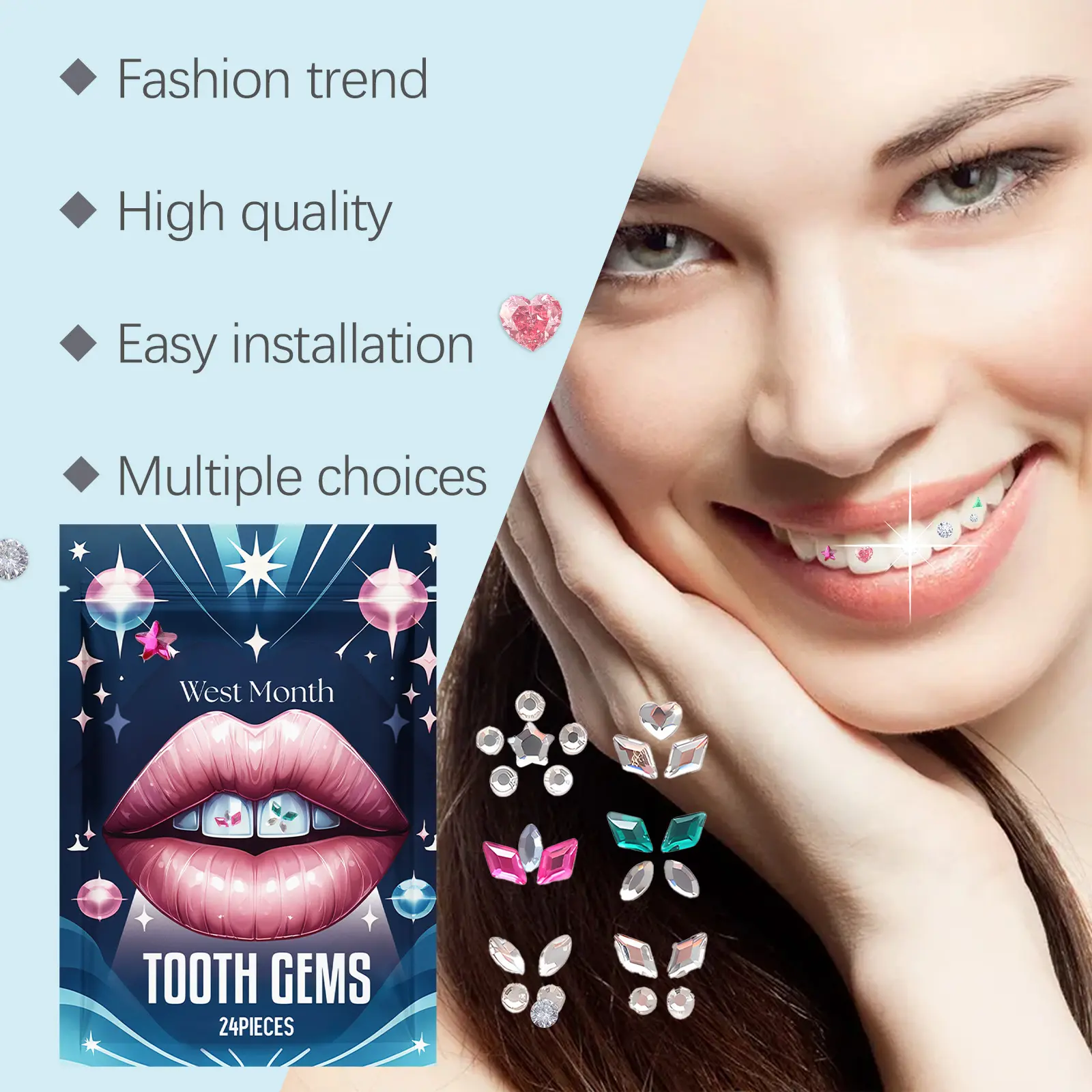 Crystal Tooth Gems for a Sparkling Smile - West&Month 8 crystal dental drill decorative brighten smile West Month 447 6891