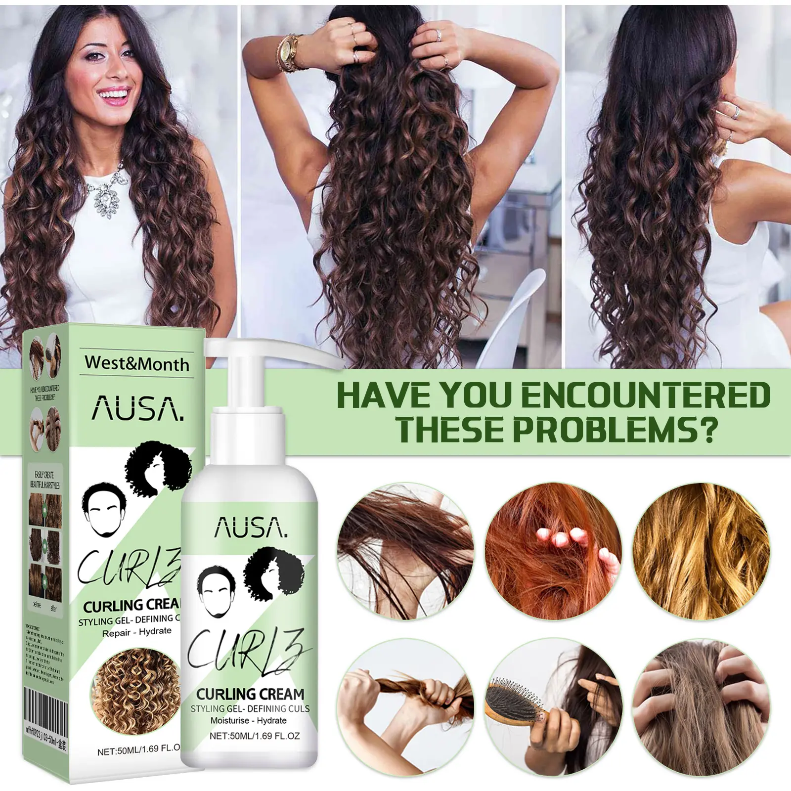Curly Hair Elastin Moisturizing Frizz Control Styling Cream West&Month 6 curly hair elastin moisturizing styling West Month 021 1373