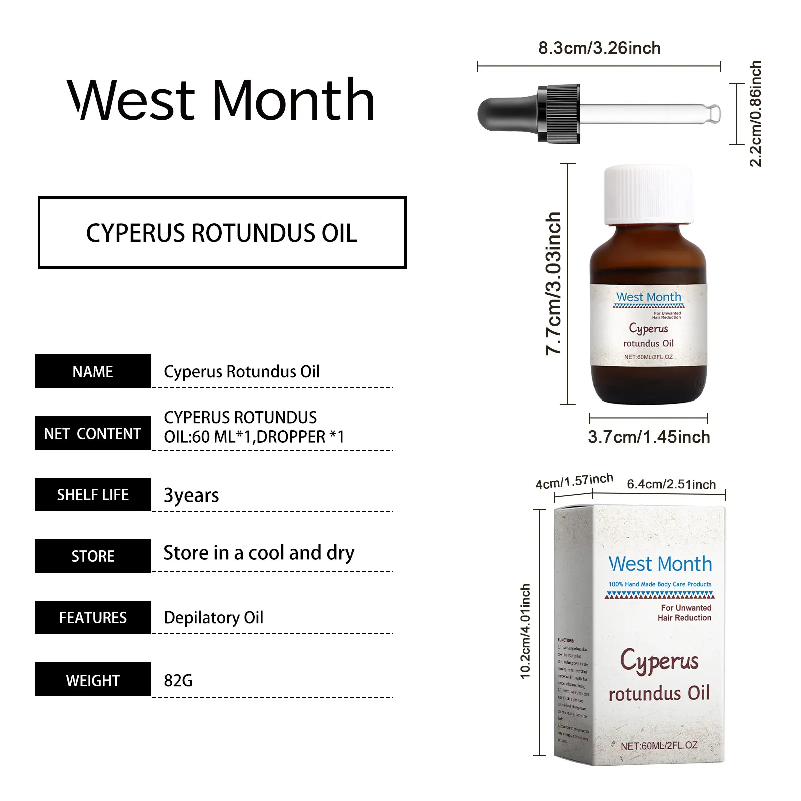 Cyperi Rhizoma Hair Removal Care Oil for Skin Repair & Moisturizing - West&Month 1 cyperi rhizoma oil hair removal moisturize West Month 266 4445