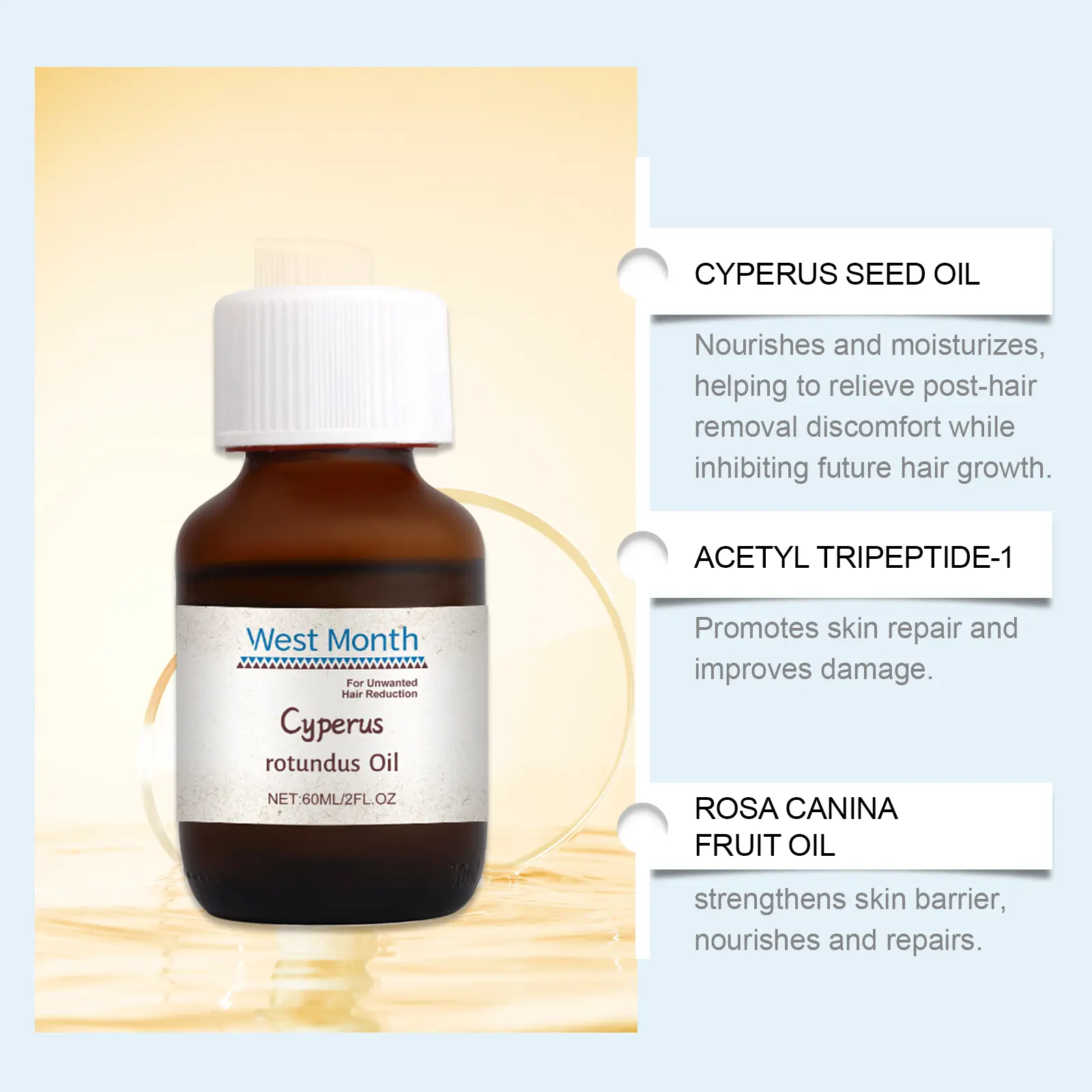 Cyperi Rhizoma Hair Removal Care Oil for Skin Repair & Moisturizing - West&Month 7 cyperi rhizoma oil hair removal moisturize West Month 266 4449