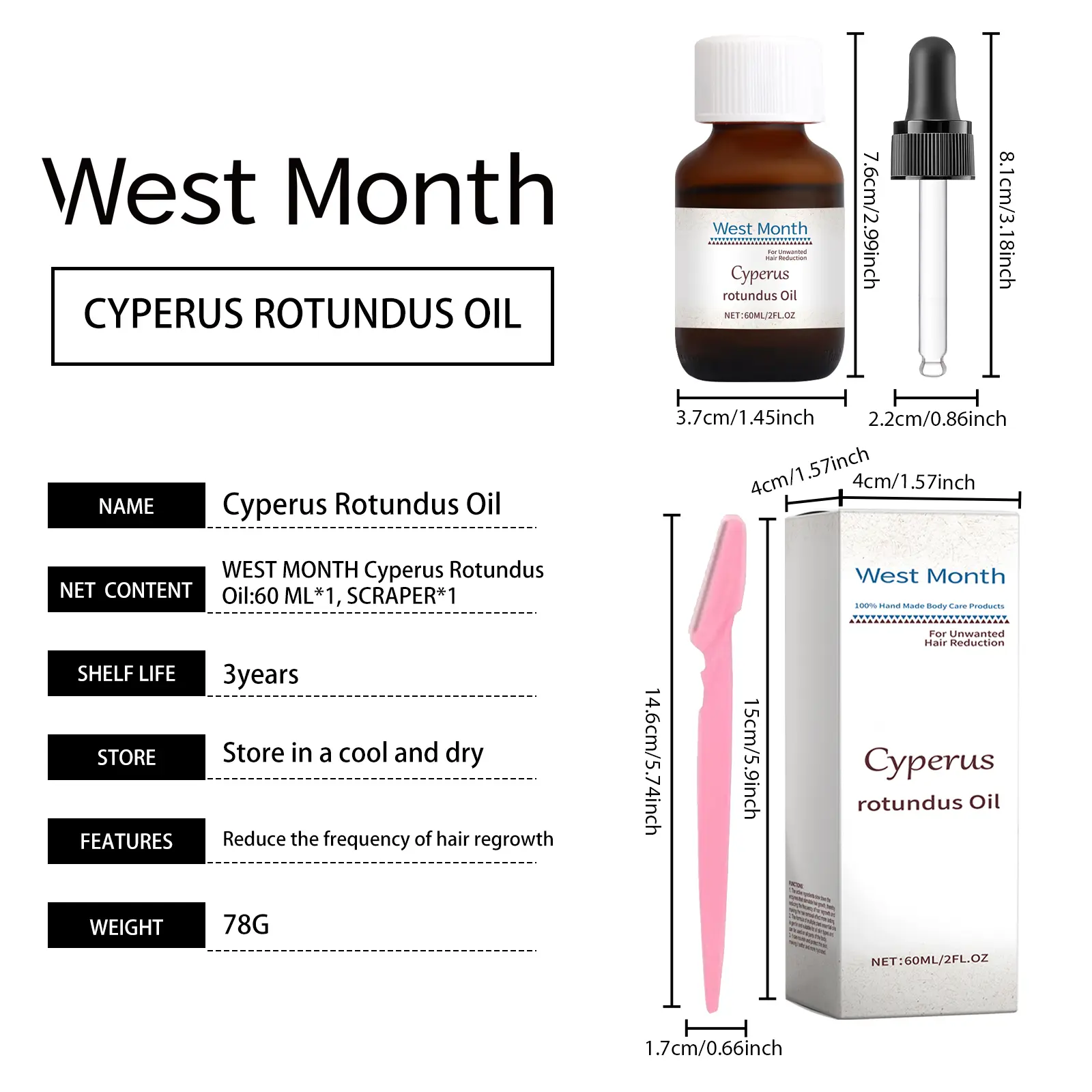 Cyperi Rhizoma Hair Removal Oil with Scraper - Soothing & Moisturizing - West&Month 1 cyperi rhizoma oil hair removal moisturize nourish West Month 634 9200