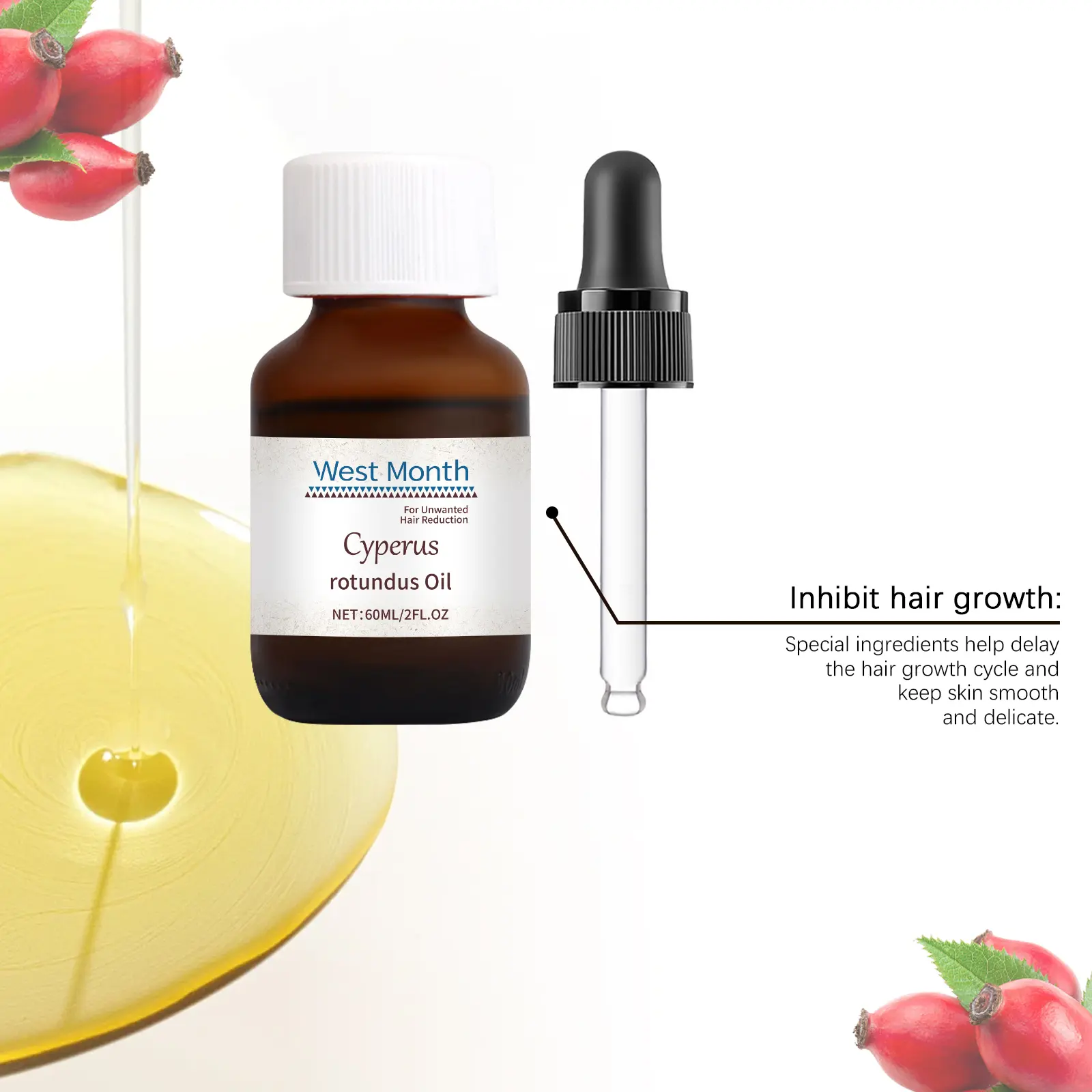 Cyperi Rhizoma Hair Removal Oil with Scraper - Soothing & Moisturizing - West&Month 6 cyperi rhizoma oil hair removal moisturize nourish West Month 634 9205