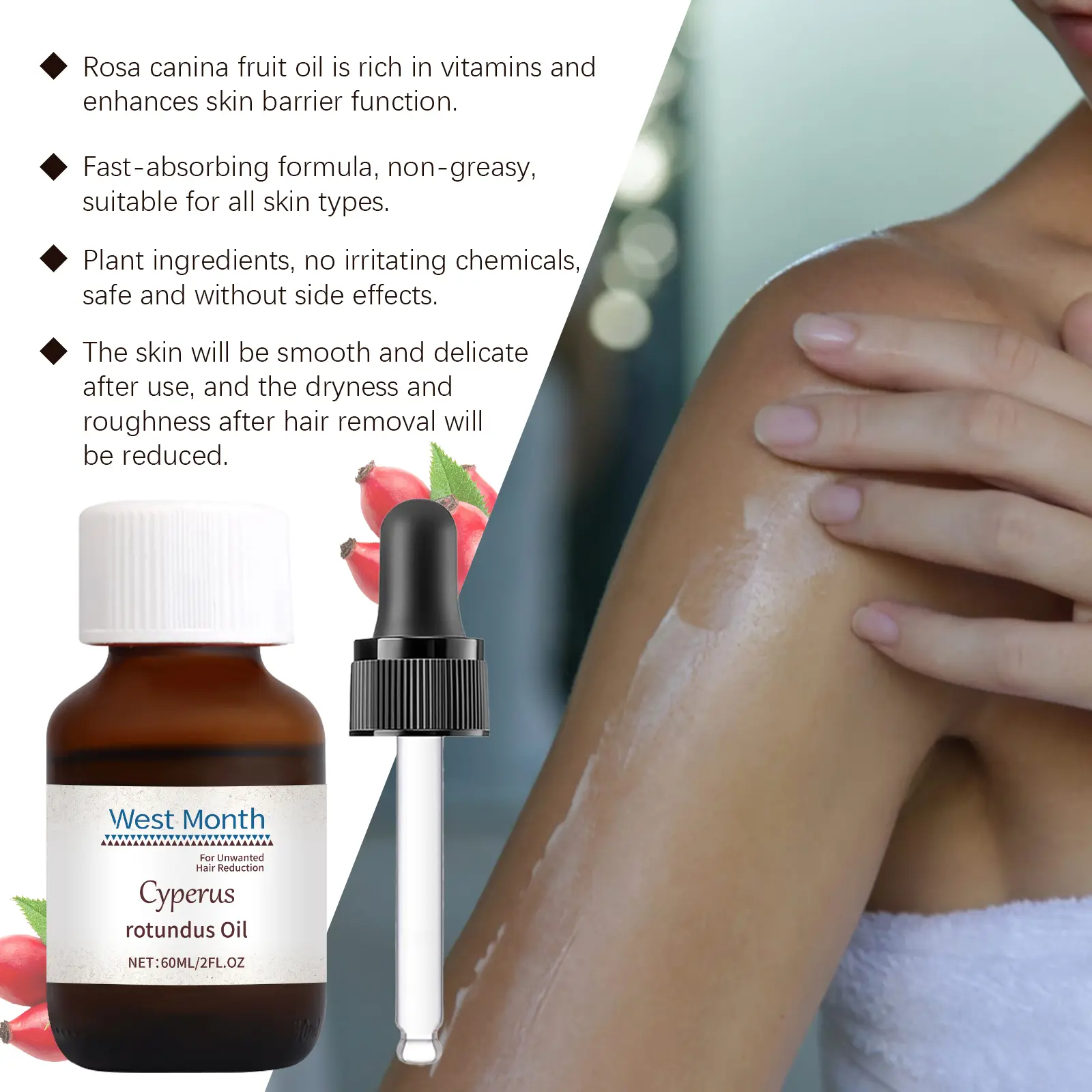 Cyperi Rhizoma Hair Removal Oil with Scraper - Soothing & Moisturizing - West&Month 7 cyperi rhizoma oil hair removal moisturize nourish West Month 634 9206