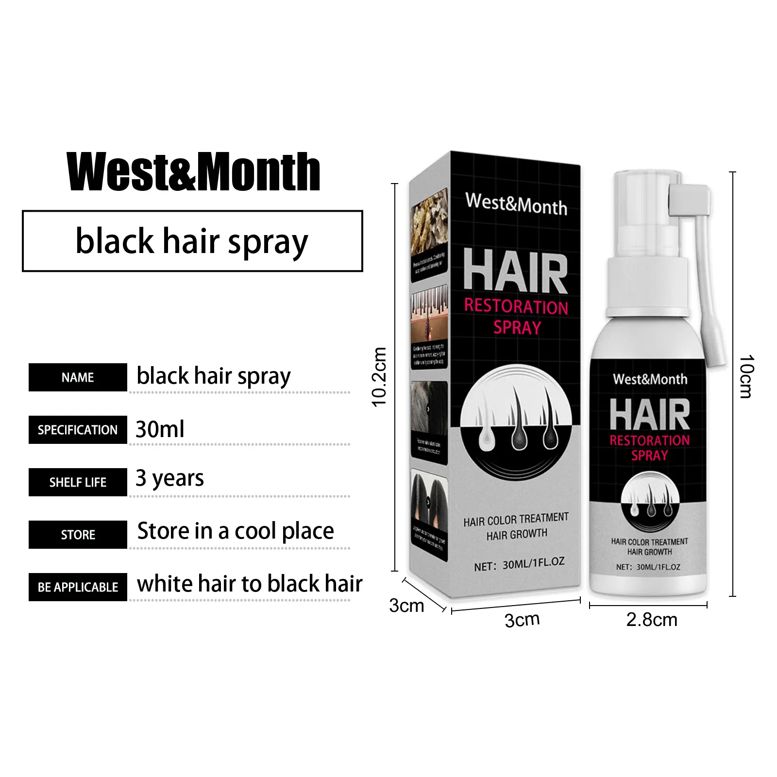Dark Hair Spray with Ginger Root Extract for Scalp Nourishment - West&Month 1 dark hair spray plant extract strong hair West Month 113 2537