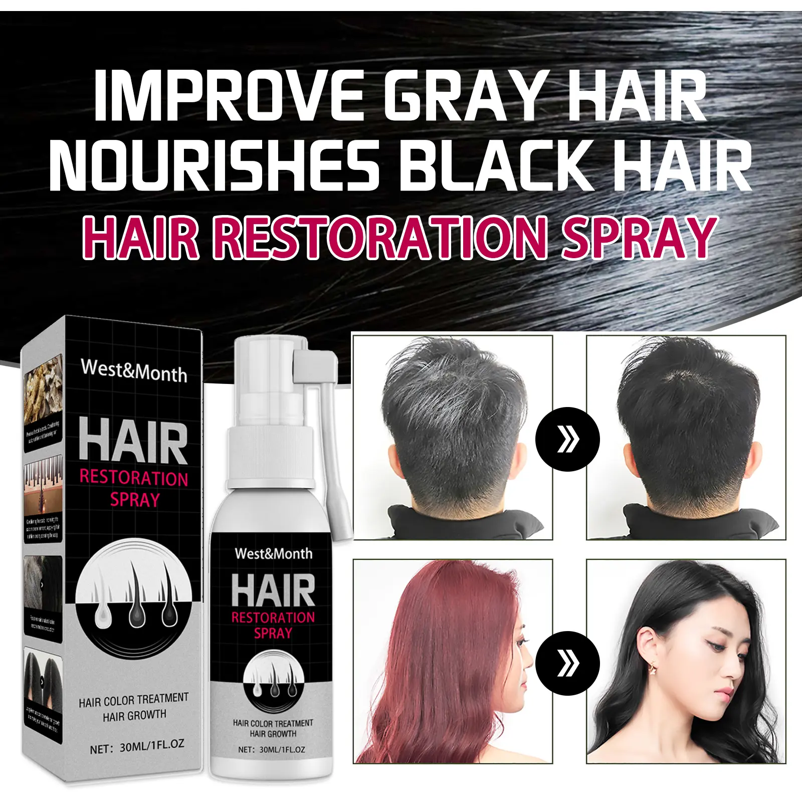 Dark Hair Spray with Ginger Root Extract for Scalp Nourishment - West&Month 6 dark hair spray plant extract strong hair West Month 113 2538