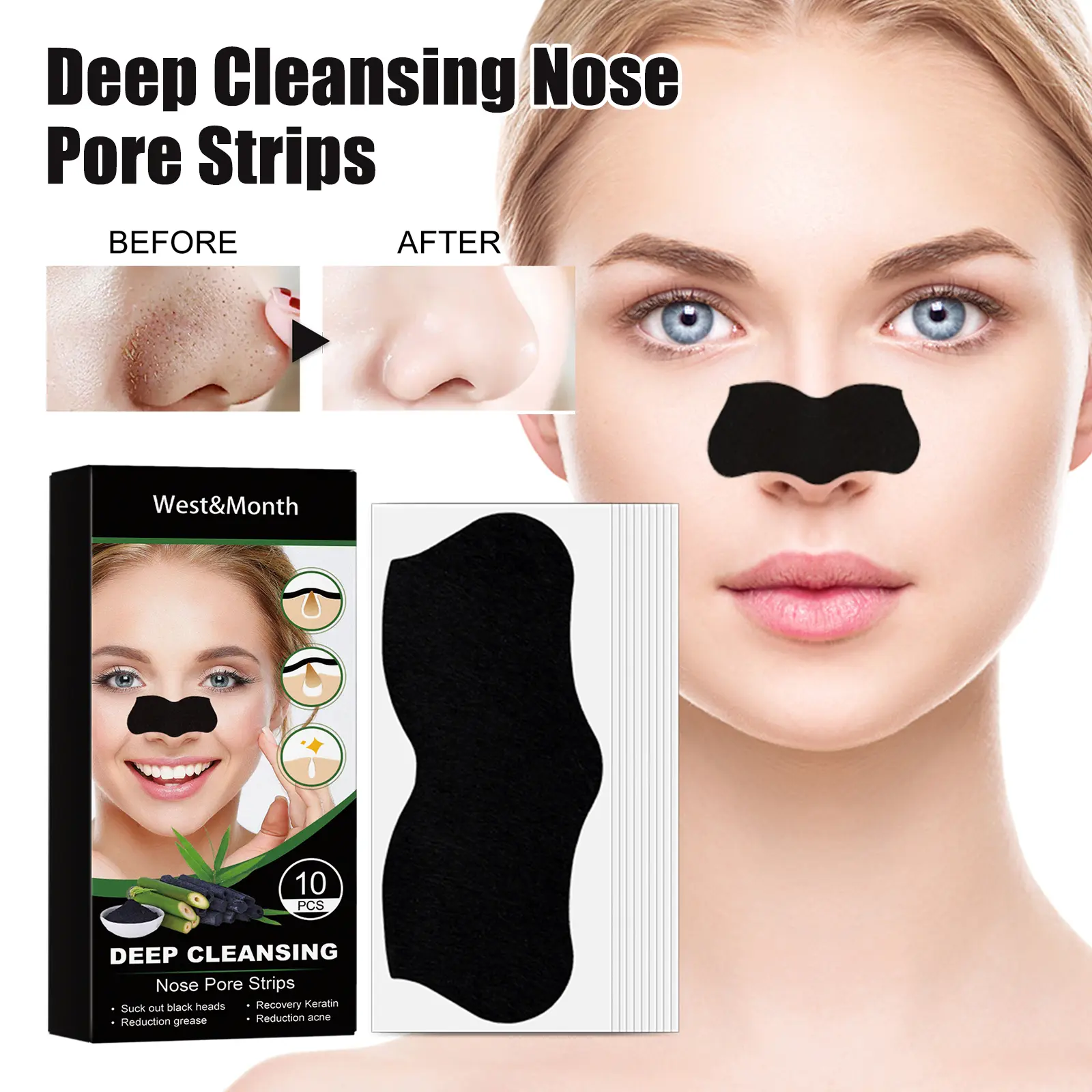 Nose Pore Strips for Blackheads Deep Cleaning Peel-off Mask West&Month 2 deep clean nose strips remove blackhead tight pores West Month 349 5529