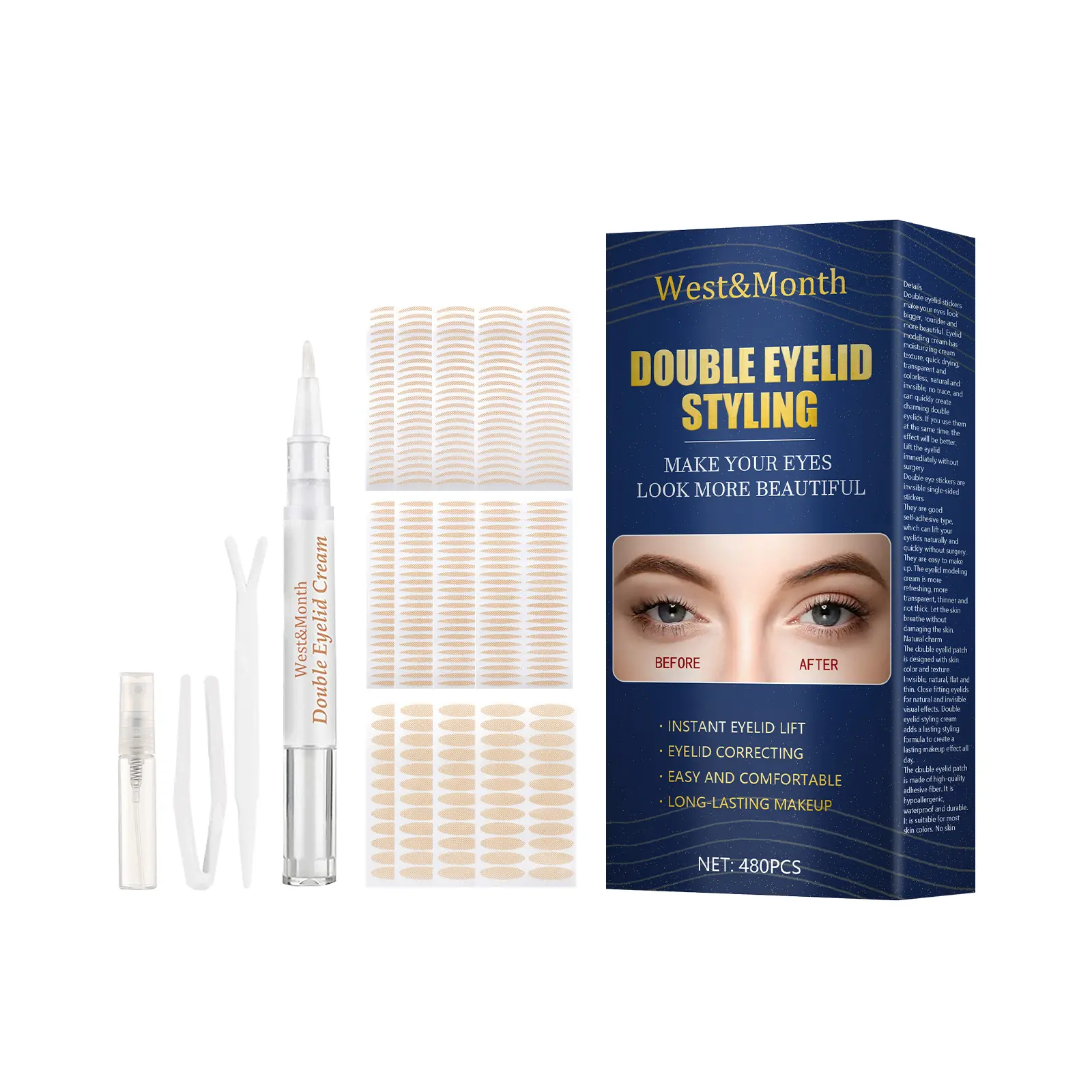West&Month Glue-Free Eyelid Tape Review: My Honest Experience 1 West&Month eyelid tape box and applicator on a vanity