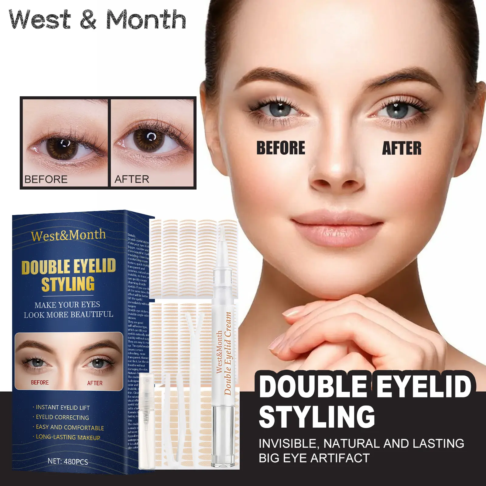 West&Month Glue-Free Eyelid Tape Review: My Honest Experience 2 Close-up of the West&Month mesh tape applied on an eyelid