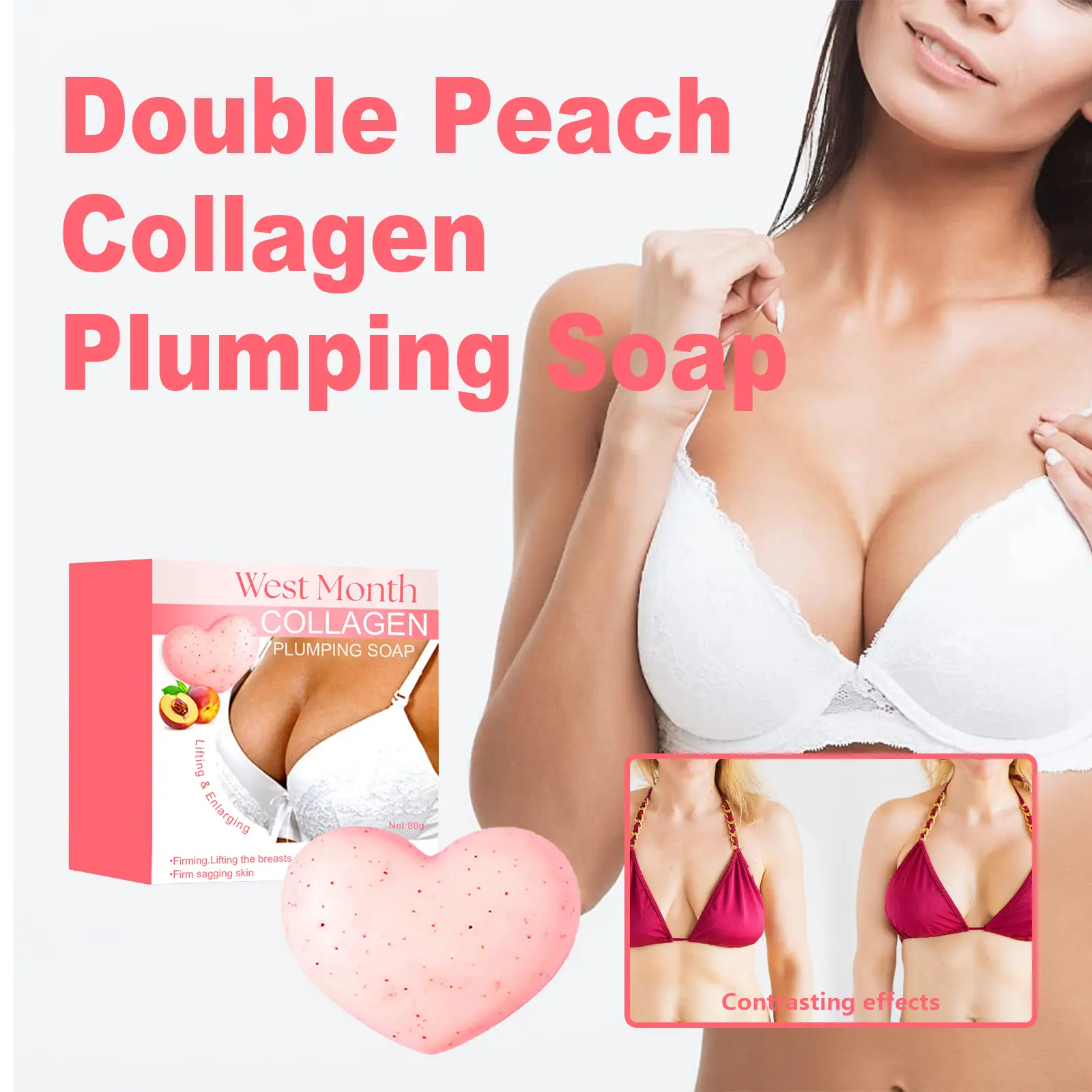 Double Peach Plump Chest Soap with Collagen and Peach Extract - West&Month 2 double peach chest soap firm moisturize anti sag West Month 229 3989